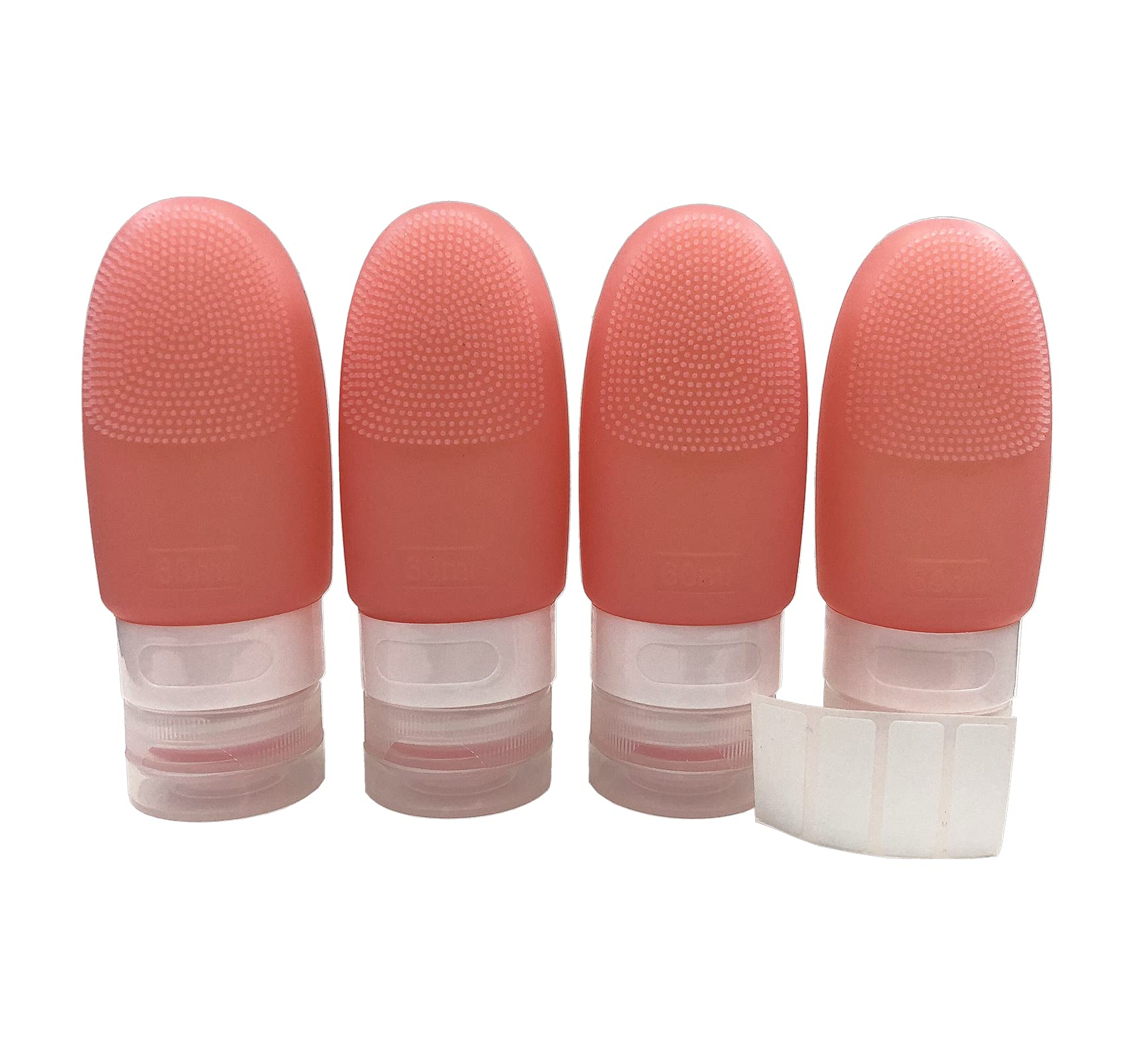 HERF 4-Pack Multi-Function Leak Proof Refillable Squeezable Silicone Travel Bottle with DIY Tag and Protable Clear Travel Bag (Red)