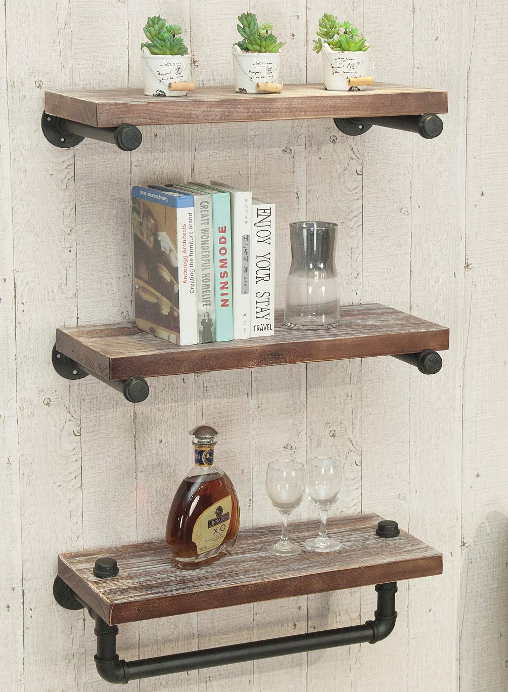 Buy DOFURNILIM 3Tier Industrial Retro Wall Mounted Iron Pipes Shelf/Bookcase/Shelving
