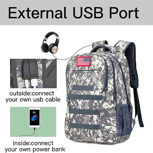 Miniatura 3 de Mochila para niños para la escuela, mochila militar para adolescentes con puerto de carga USB, mochila de camuflaje para hombres, Militar