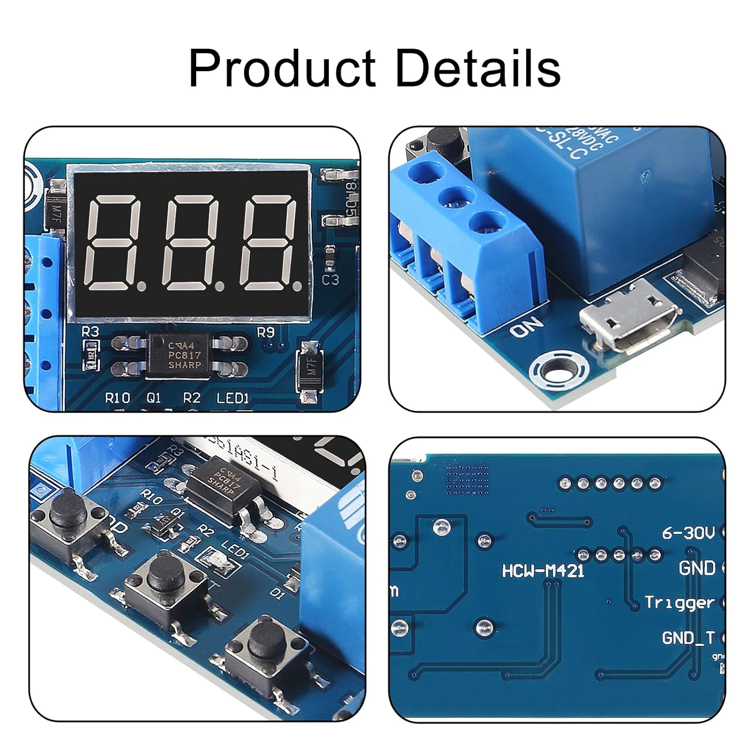 4pcs DC 6-30V Timer Relay Programmable Delay Relay Module Cycle Timer with LCD Display / 5V Micro USB, Smart Home Controller (Micro)