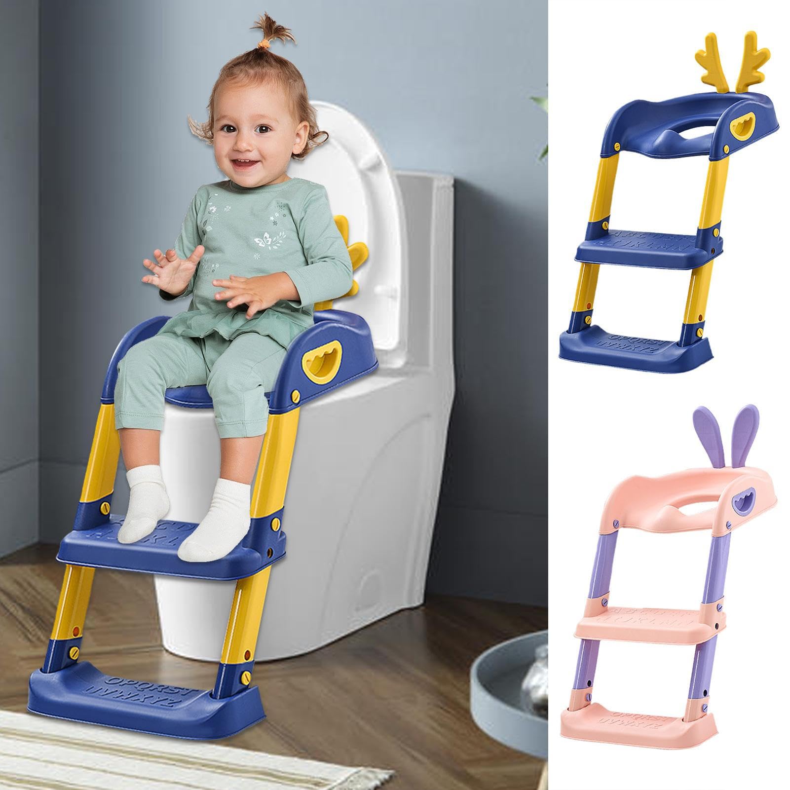 2 in 1 Töpfchen für Kleinkinder:Klappbarer Toilettensitz für Kinder 39 x 69 cm Treppe Tritthocker Rutschfestes Pad tragbares Badezimmer Zubehör für Mädchen Training