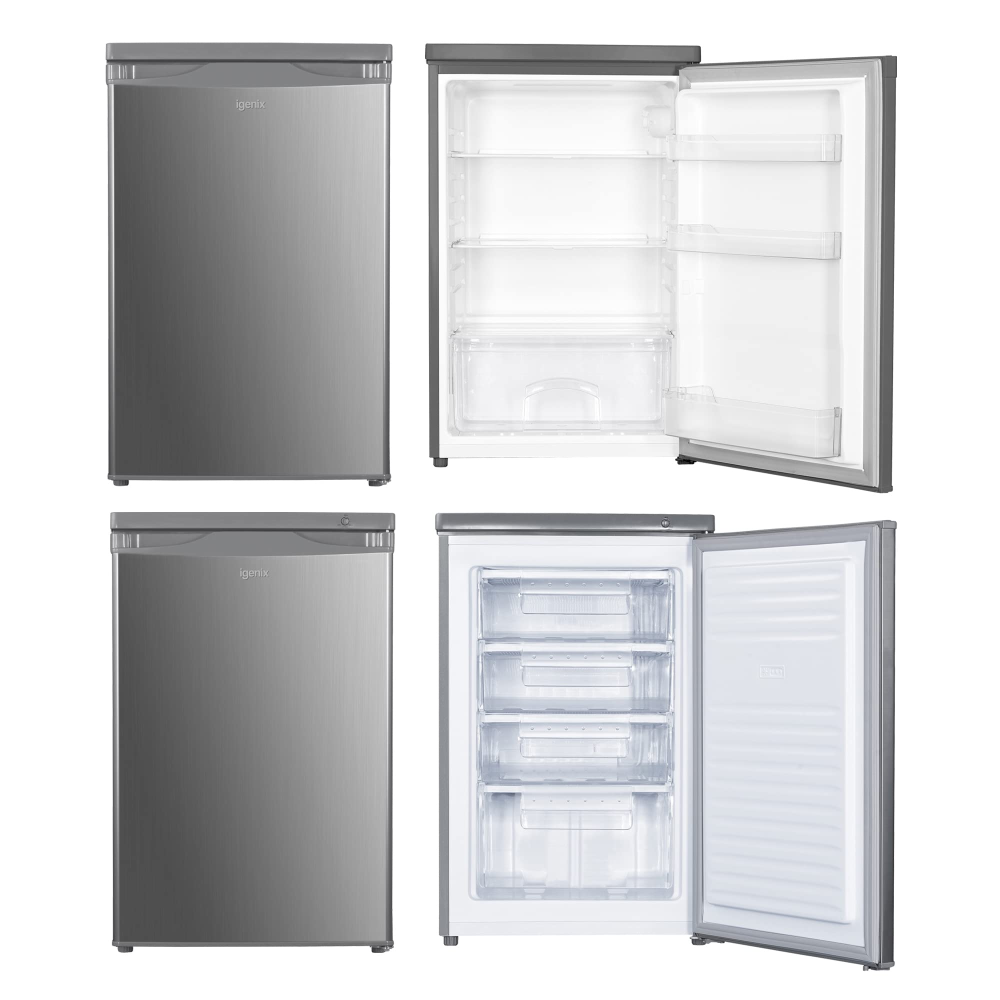 Igenix Freestanding Under Counter Larder Fridge & Freezer Set, Reversible Doors, 55cm Wide, Inox — view 2