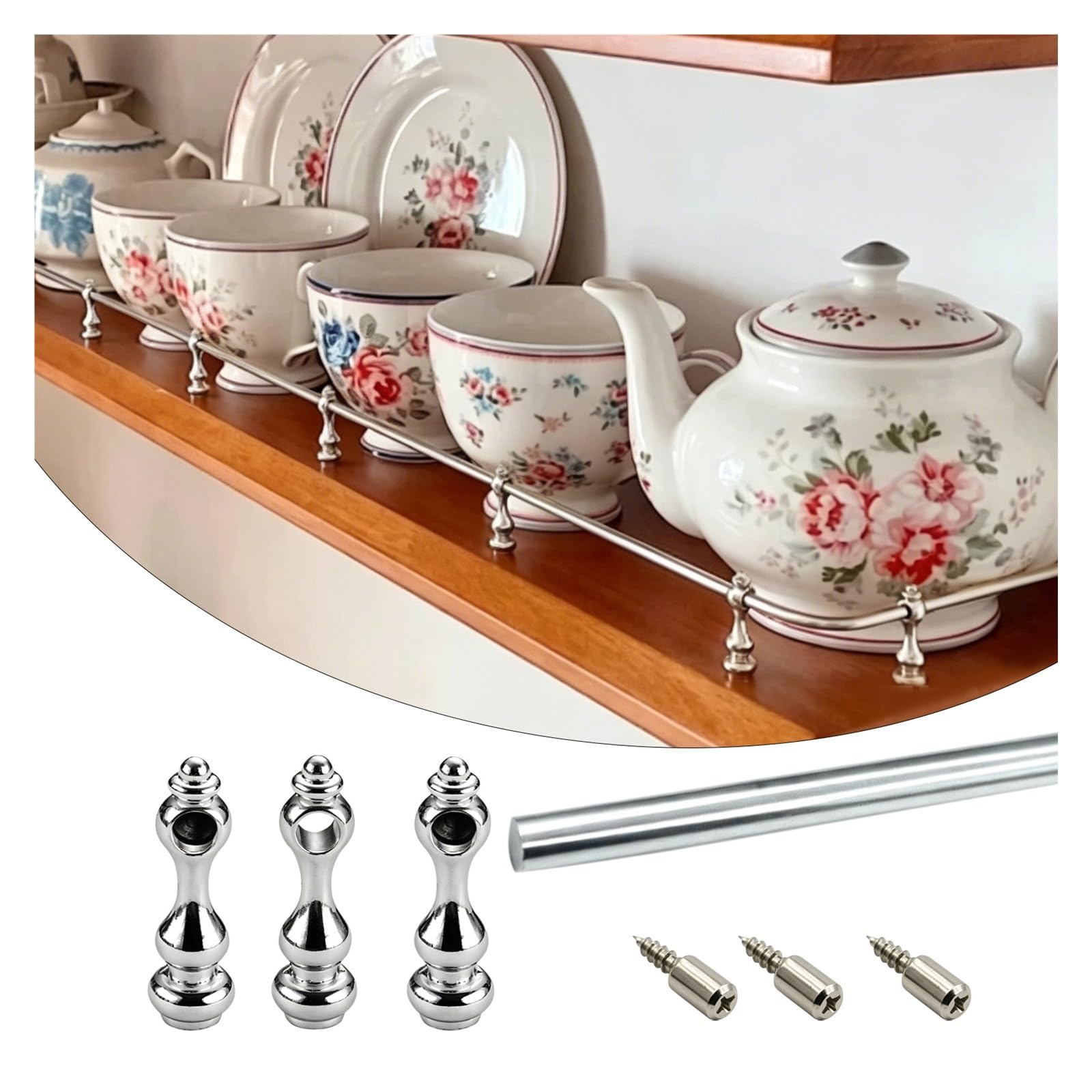 Custom Anti-Fall Cabinet Guardrail Bars 20-158 cm, Offices RV Shelf Guard Rails Decor for Glassware, Collectibles, Aluminum Flexible Tipping Rail Set with Mounting Screws(Silver,L 28"/71.2cm)