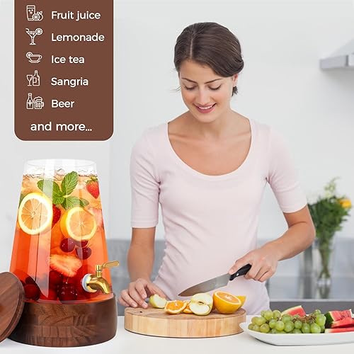 Miniatura 8 de Dispensador de bebidas de vidrio para fiestas, dispensador grande de bebidas de 1.72 galones con soporte dispensadores de jugo con jarra de espita