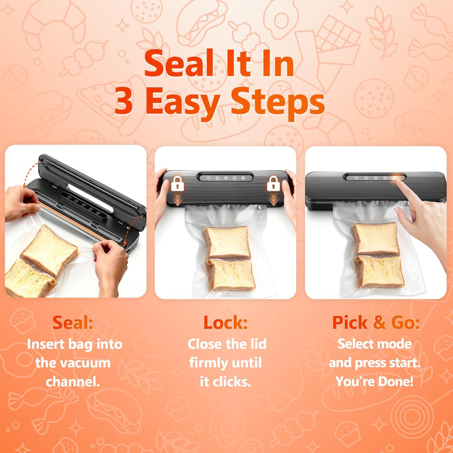 Vacuum Sealer Machine for Food Preservation | High Suction Food Sealer with Double Seal Technology | Compact Meat Sealer with Built-in Cutter & Bag Storage | Dry & Moist Modes for Sous Vide (Black)