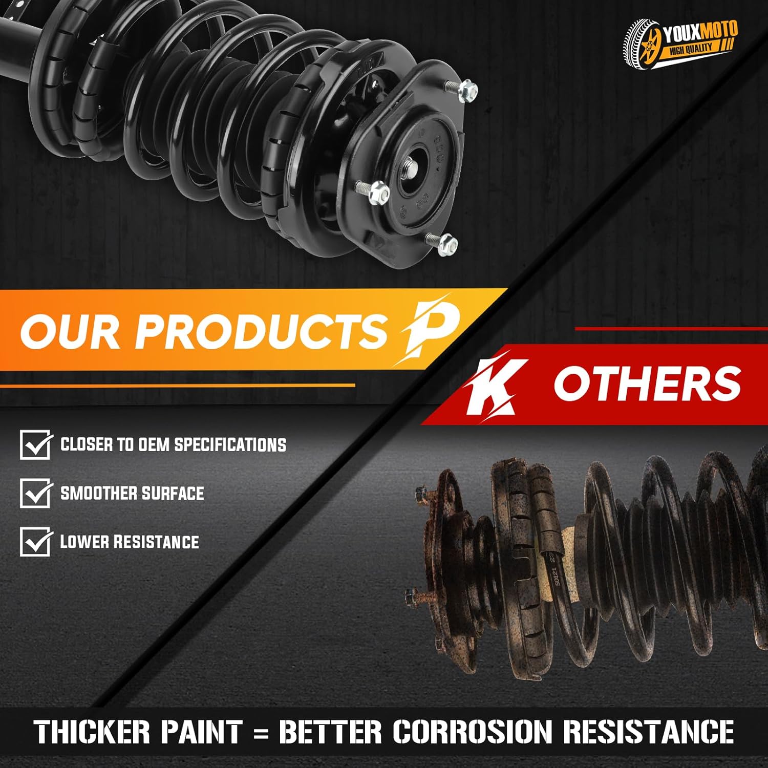 Front Complete Strut Assembly Shock Absorber Fit for Toyota Corolla Sedan 1993-2002, for Chevrolet Prizm 1998-2002, for Geo Prizm 1993-1997 with Coil Spring, Replace 271951R 271952L 2PCS