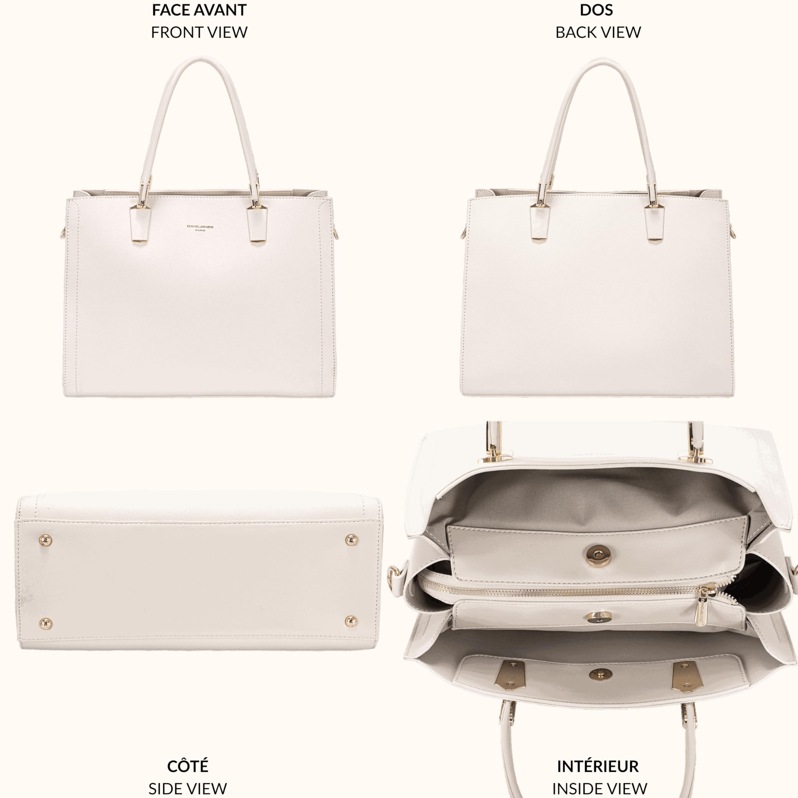 DAVID JONES Paris – Bolso de mano para mujer o ciudad, bolso de piel sintética talla grande, 3 compartimentos – Chic Elegante práctico