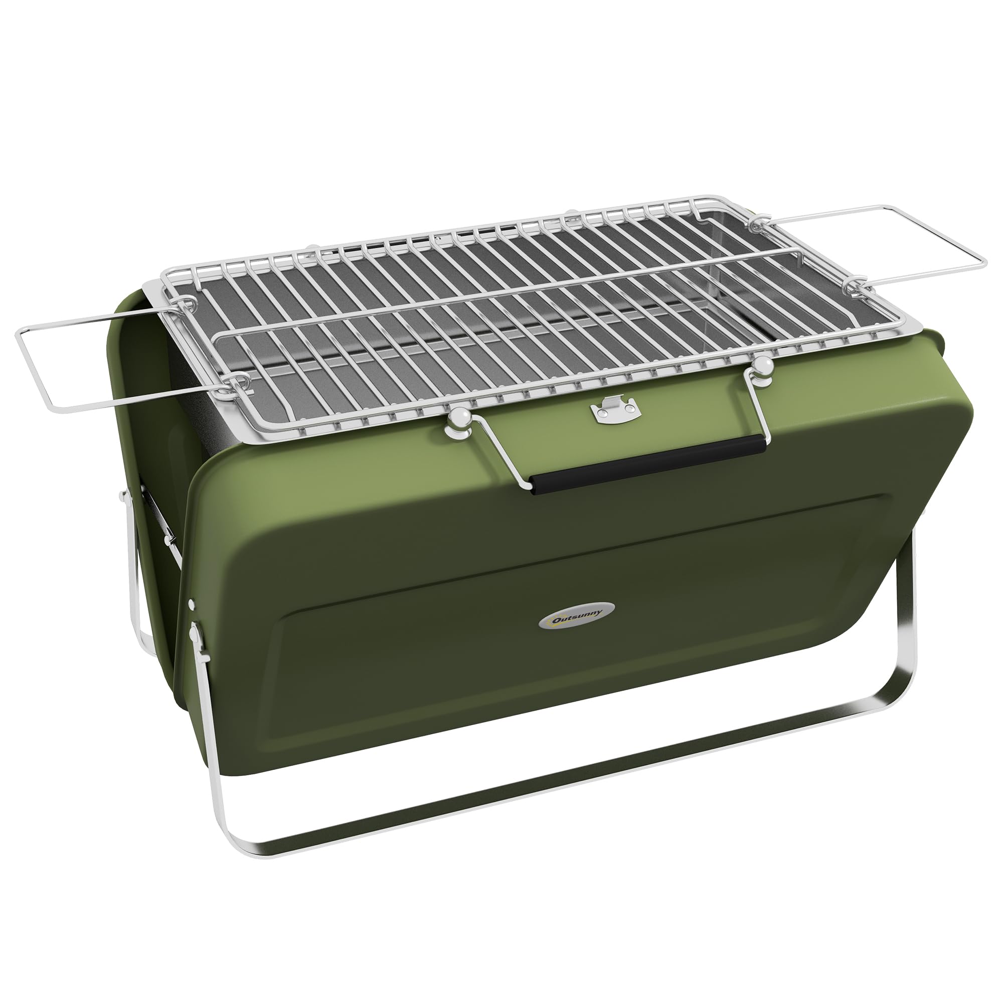 Outsunny Portable Mini Charcoal Barbecue Grill with Suitcase Shell, Outdoor Folding Tabletop BBQ Grill for Garden Camping Picnic Party, Green