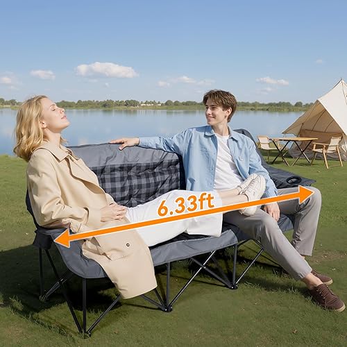 Miniatura 7 de Silla de camping acolchada para 3 personas, silla de camping plegable, silla de campamento doble portátil, silla de campamento resistente para