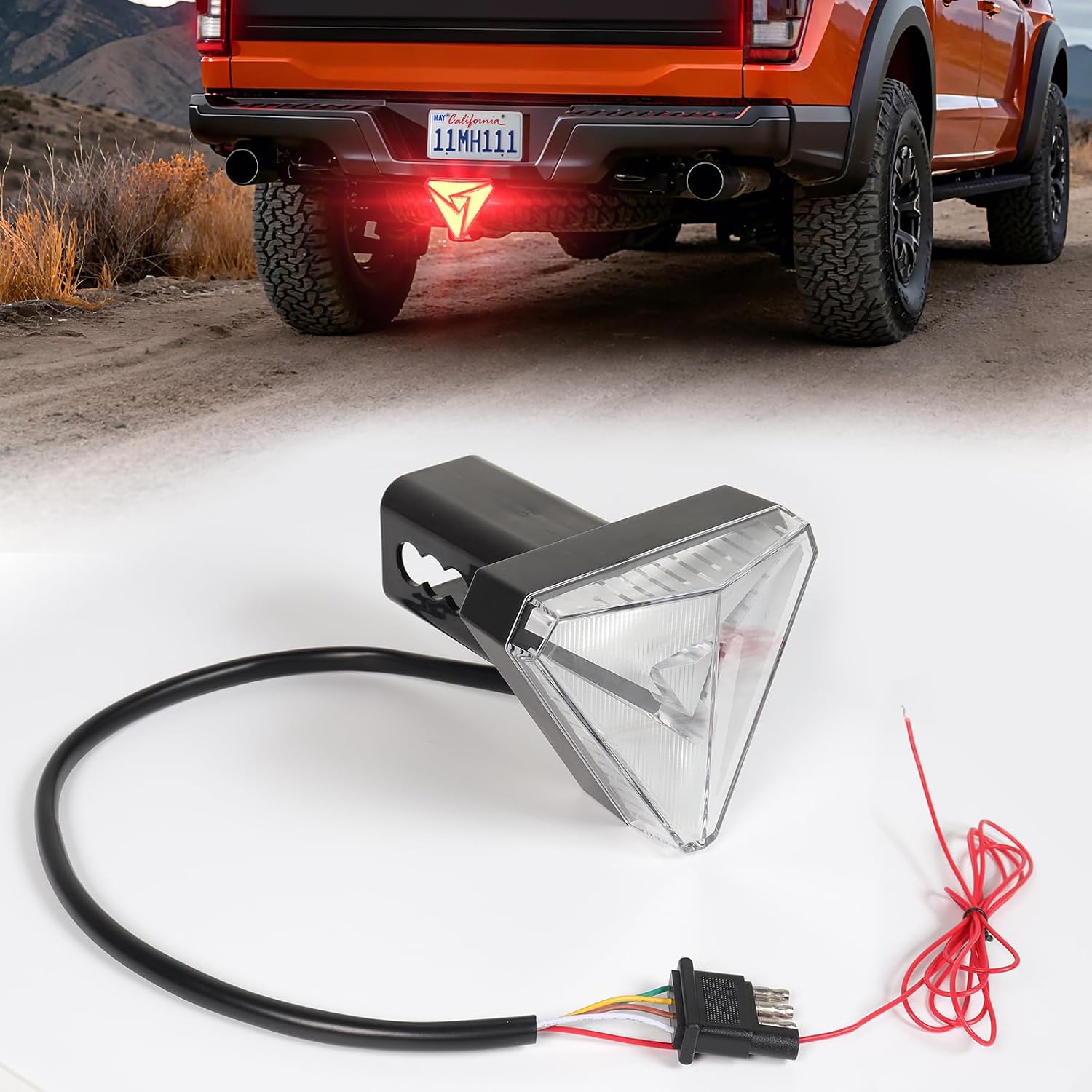 Tow Hitch Light Red LED Tail Brake Stop Light White Reverse Lamp Trailer Hitch Light with 4 Pin Connector for 2" Receiver SUV Pickup Truck Hitch Brake Light Hitch Brake Light