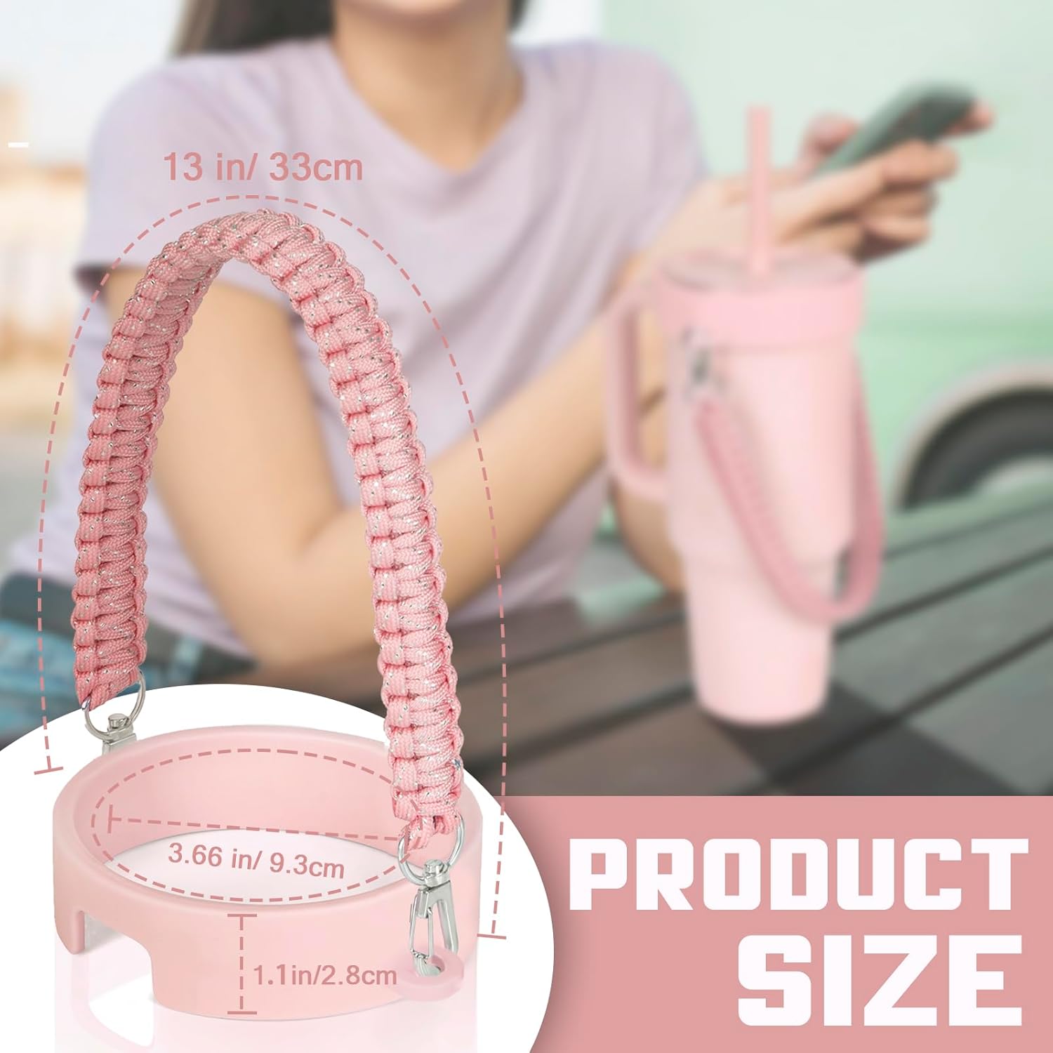 Greant Glitter Braided Handle for HydroFlask Tumbler Handle 40 oz & 32oz, Bling Handles for Stanley 40oz, Strap for HydroJug 40oz Tumblers, Anti-Slip Carrying Strap for BruMate 40 oz, Detachable - Image 4