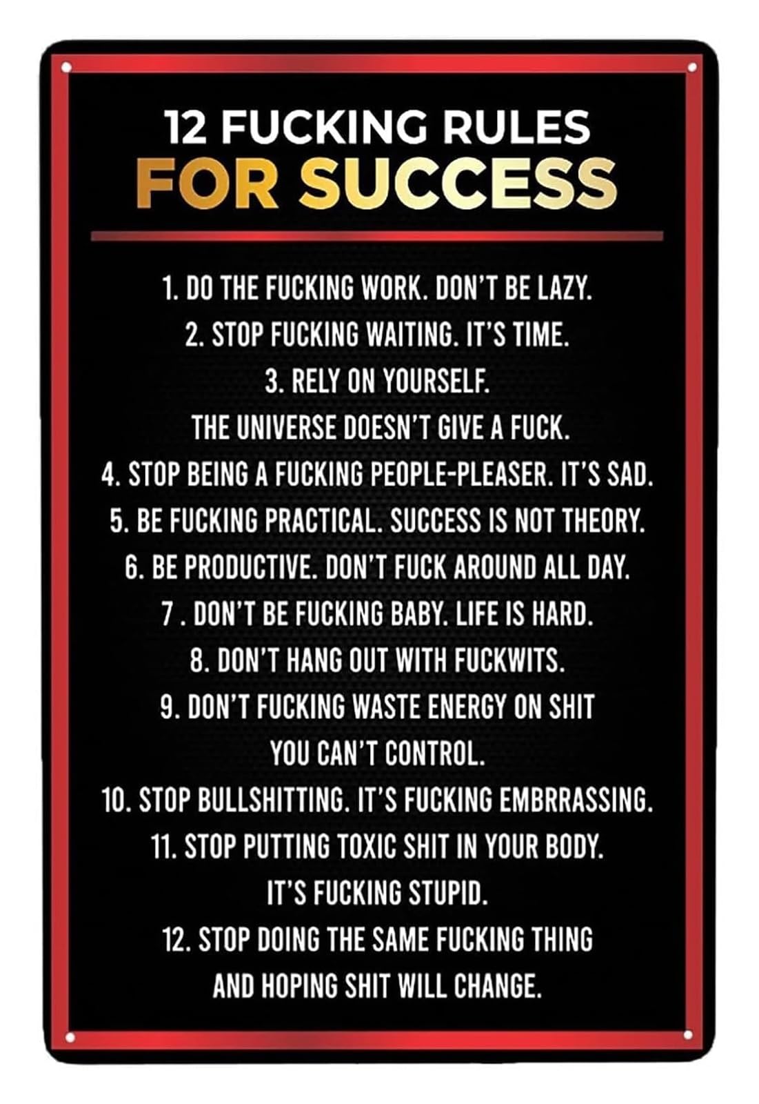 EKFBQBGW Motivational Office Decor Metal Sign Vintage Success Rules Quote Wall-Art for Man Cave Home Study Library 8 X 12 inch
