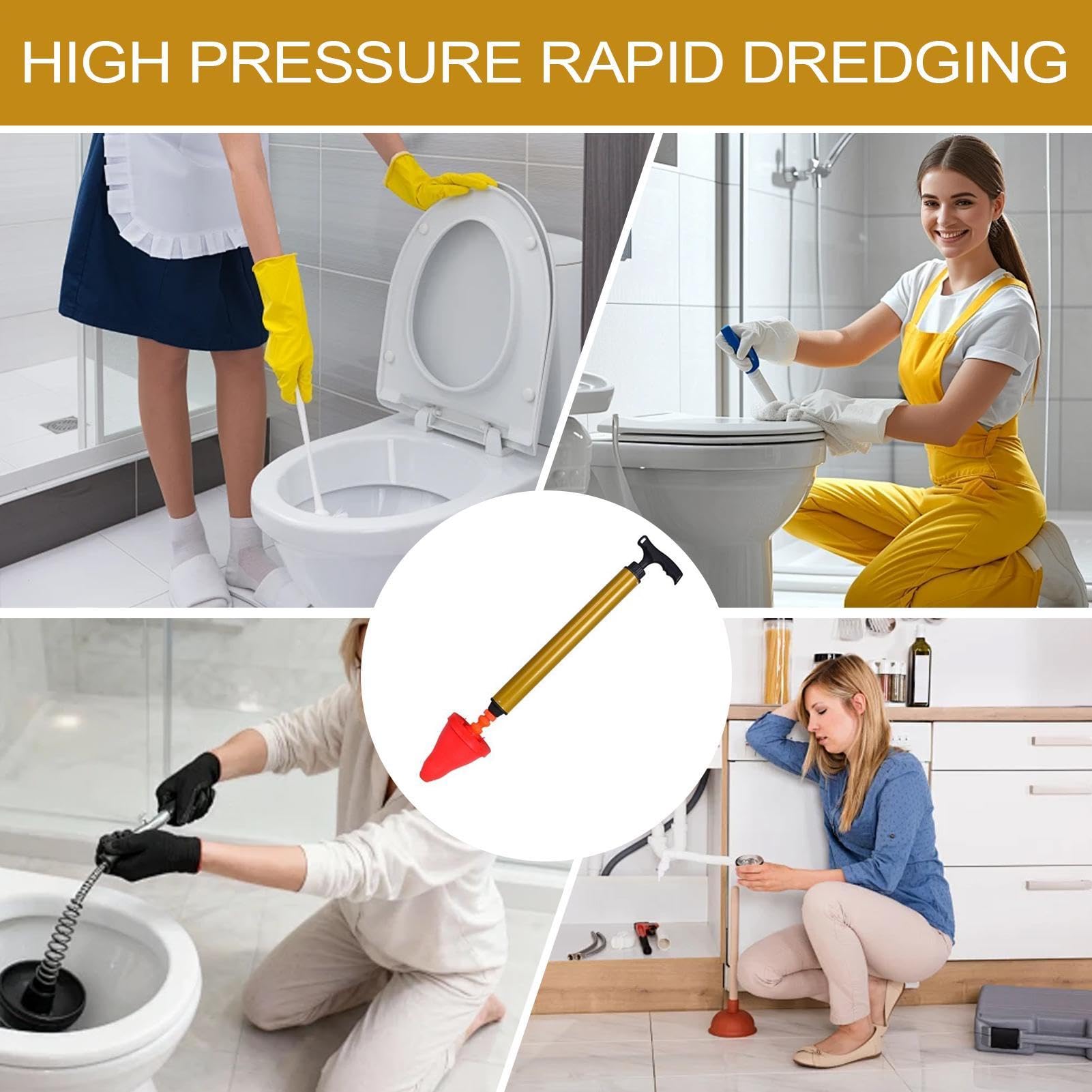 Toilet Plunger Powerful Rustproof – Elegante funzionale Heavy Duty Anti Slip, Unclogger Bathroom Air Drain, Home Dorm Hotel Apartment Kitchen | Home Dorm Hotel Apartment Kitchen