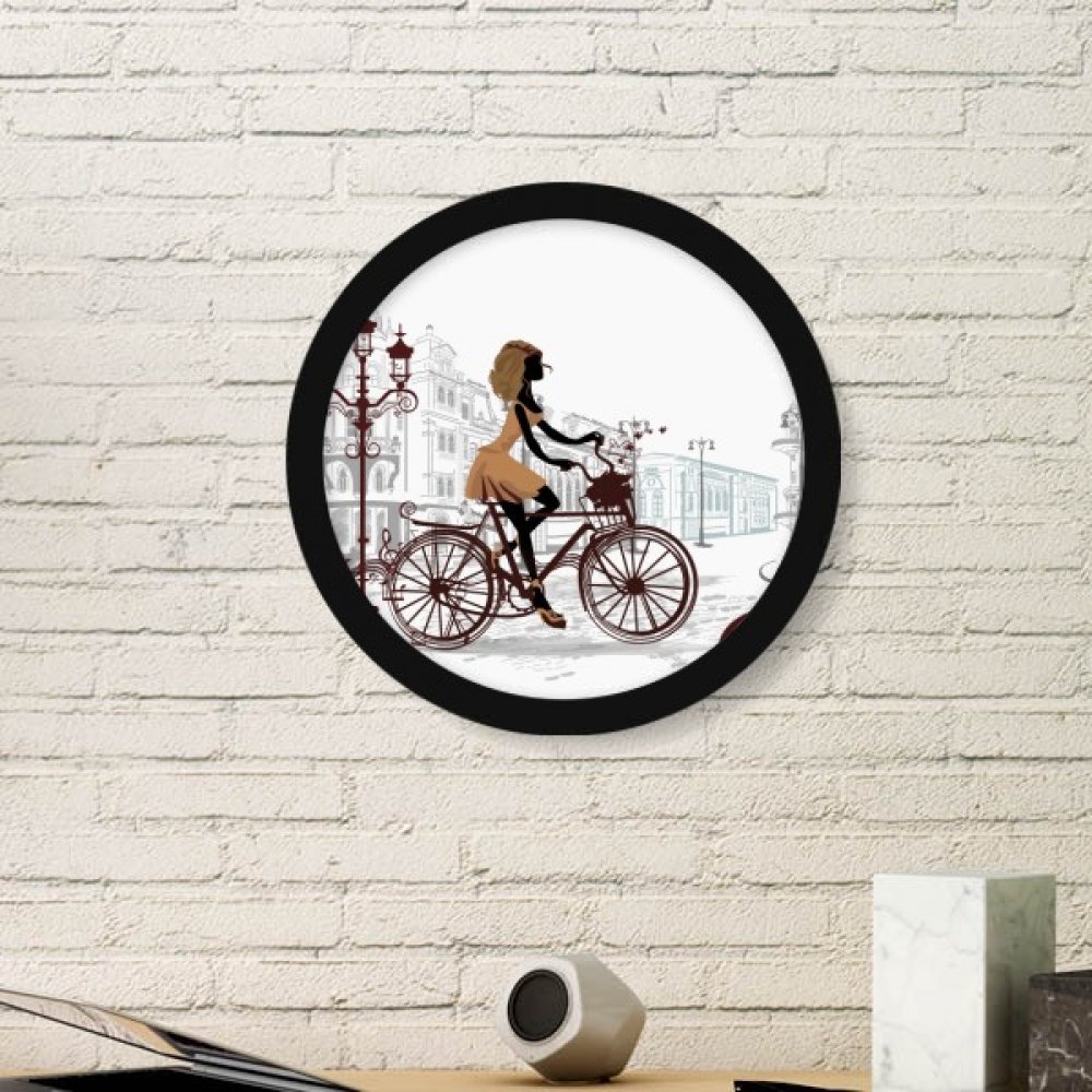 Cadre photo rond vélo lady France avec impression d'art paysage noir