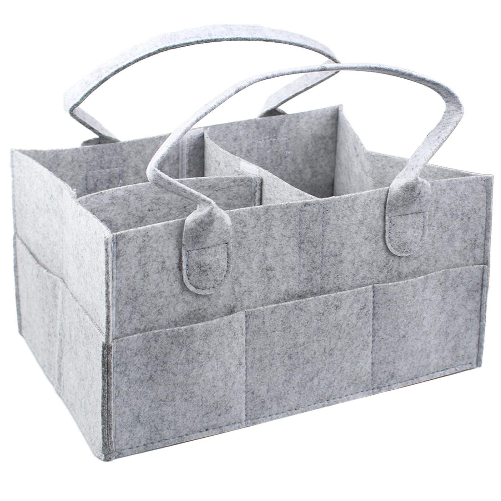 JJHXM 1 Stück 33 x 23 x 18 cm Windelaufbewahrungskorb, tragbar, Windelorganisator, mit 5 Außentaschen und 3 Fächern, für Reisen (grau)