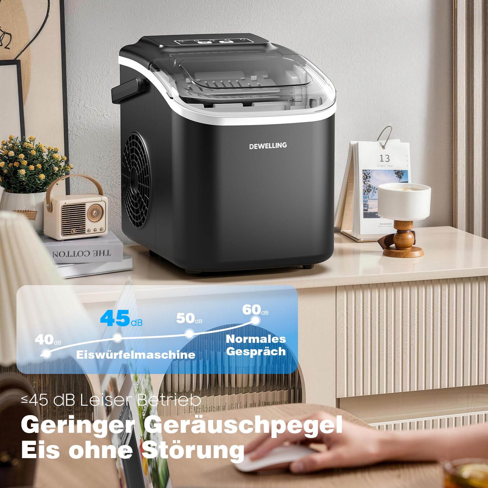 Máquina de cubitos de hielo – 8 cubitos de hielo en 6 minutos (12 kg/24 h), autolimpieza y silenciosa, 2 tamaños de cubitos de hielo, máquina de hielo portátil para cocina, fiesta, camping y