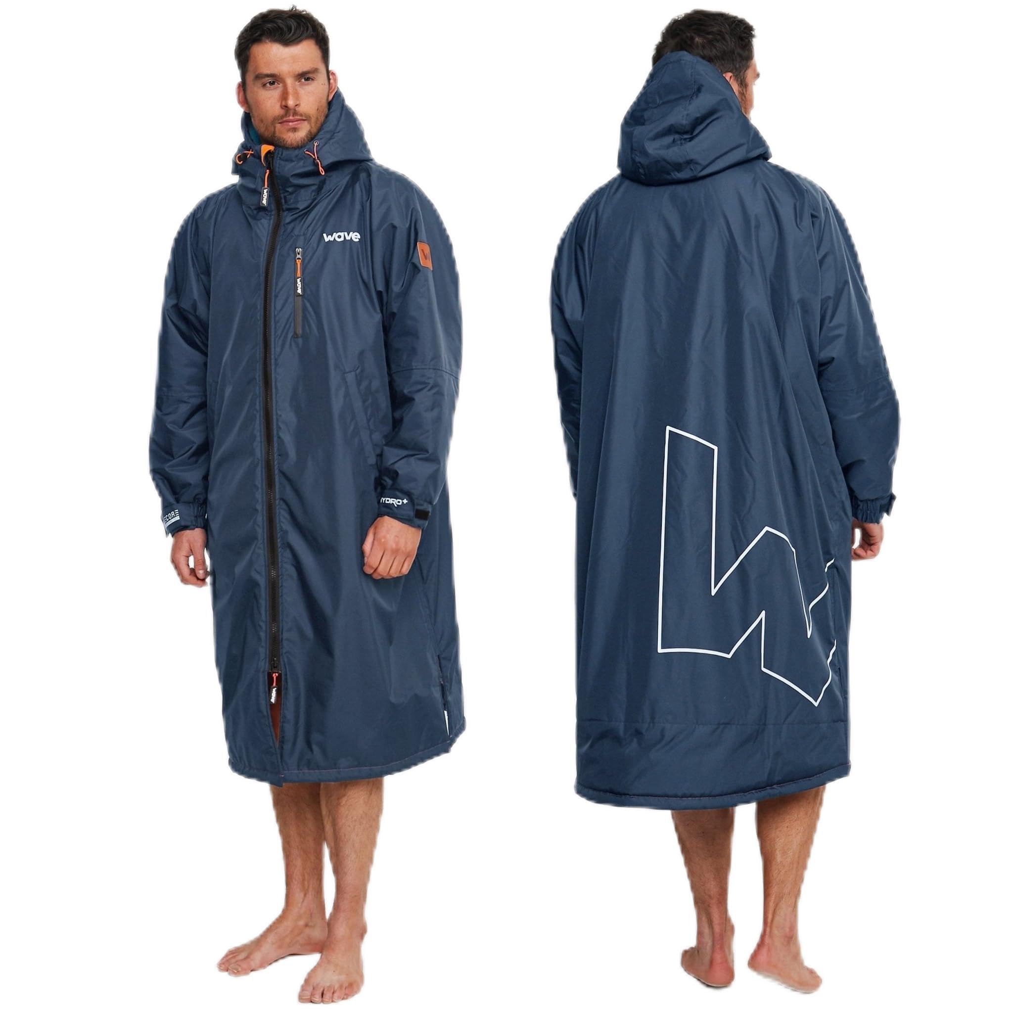 WAVE Oversized Waterproof Fleece-Lined Changing Robe | Quick Dry Wetsuit Changing Coat | Unisex (UK, Alpha, XS, Regular, Regular, Navy)