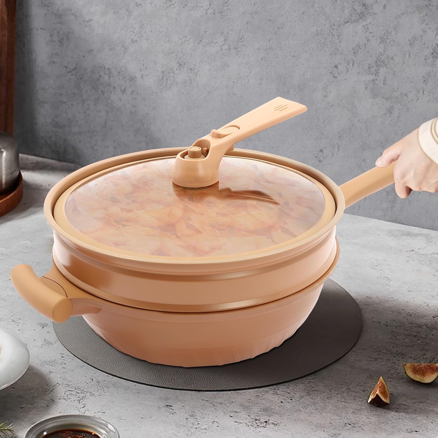 Microwave Pressure Cooker Multifunctional Pottery Clay Non-Stick Micro Pressure Pot with Basket&Spatula Steam Boil Bleach Fry Integrated Miniature Pressure Cooker for All Kinds of Stoves