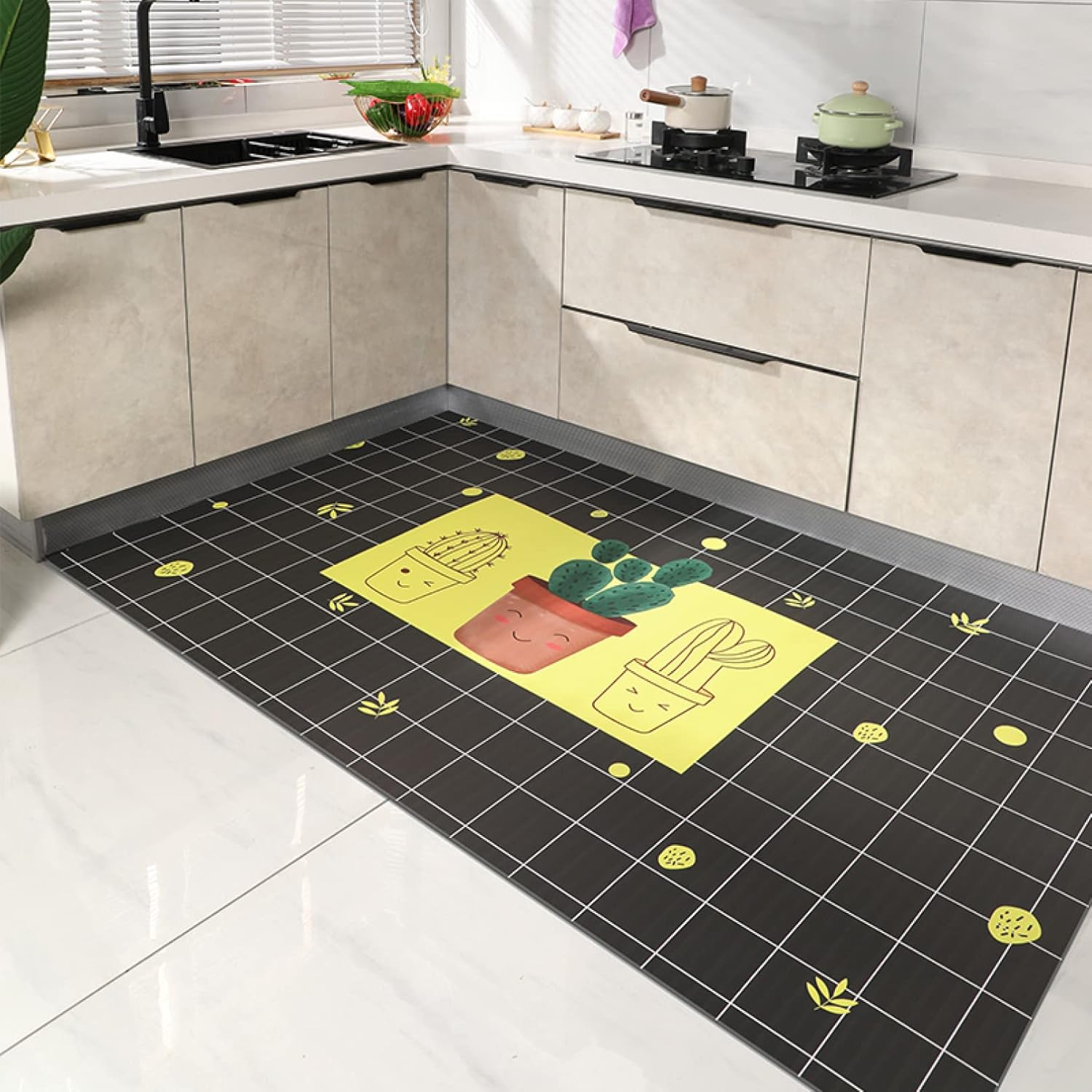 花柄 キッチンマット シンプル 北欧風 拭ける すべり止め付き 台所マット はっ水 クッション 疲れにくい 低反発 ずれない 60*