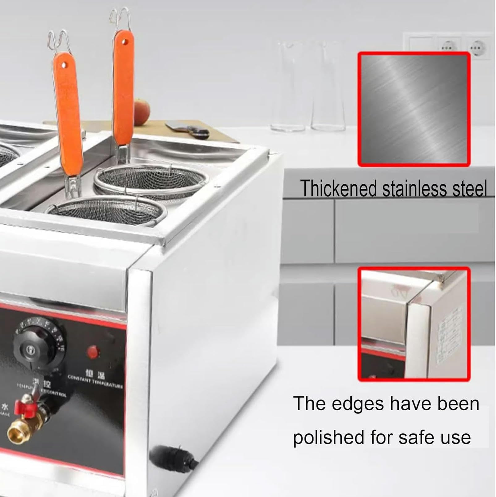 Cuocipasta con 2 cestelli filtranti, Macchina per la Cottura di Pasta elettrica in Acciaio Inossidabile da 2000 W, cuocipapa Veloce - Temperatura costante Automatica
