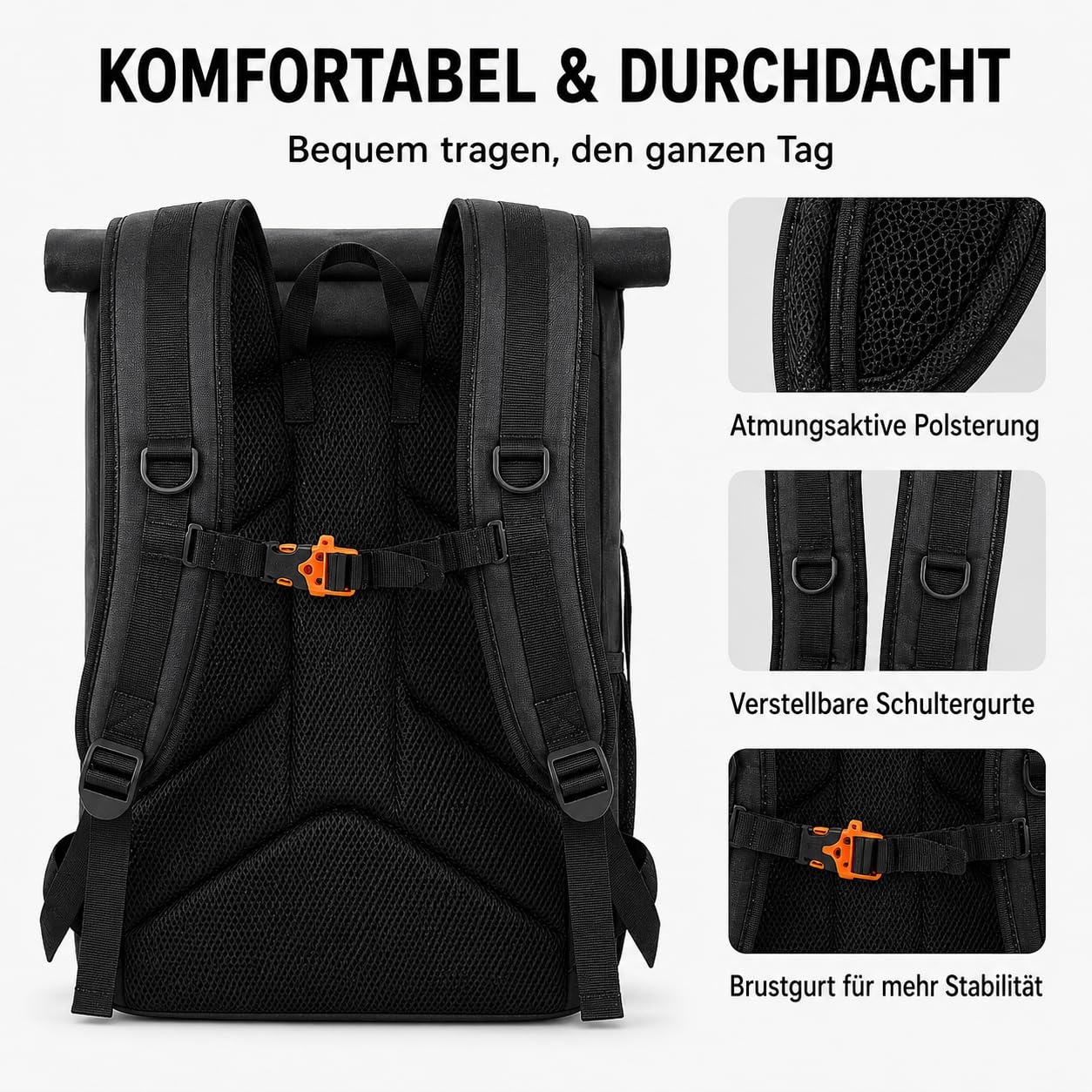 Alforja para bicicleta 2 en 1, portaequipajes y mochila, impermeable, con soporte de liberación rápida, para uso diario y excursiones (negro, 30 L)