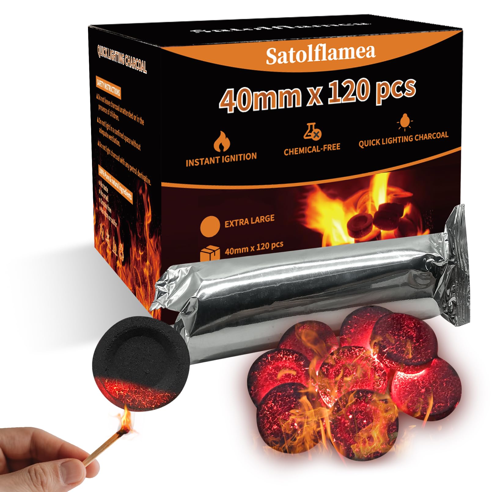 120 pcs Charcoal Tablets for Burn Incense 40 mm Quick Light Charcoals for Resin Burner No Scent No