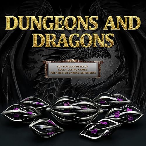 Miniatura 3 de DND - Juego de dados para Dungeons and Dragons, dados de metal DND 7 PSset, juego de dados poliédricos ZHOORQI para juegos de rol (Arcano-Morado)