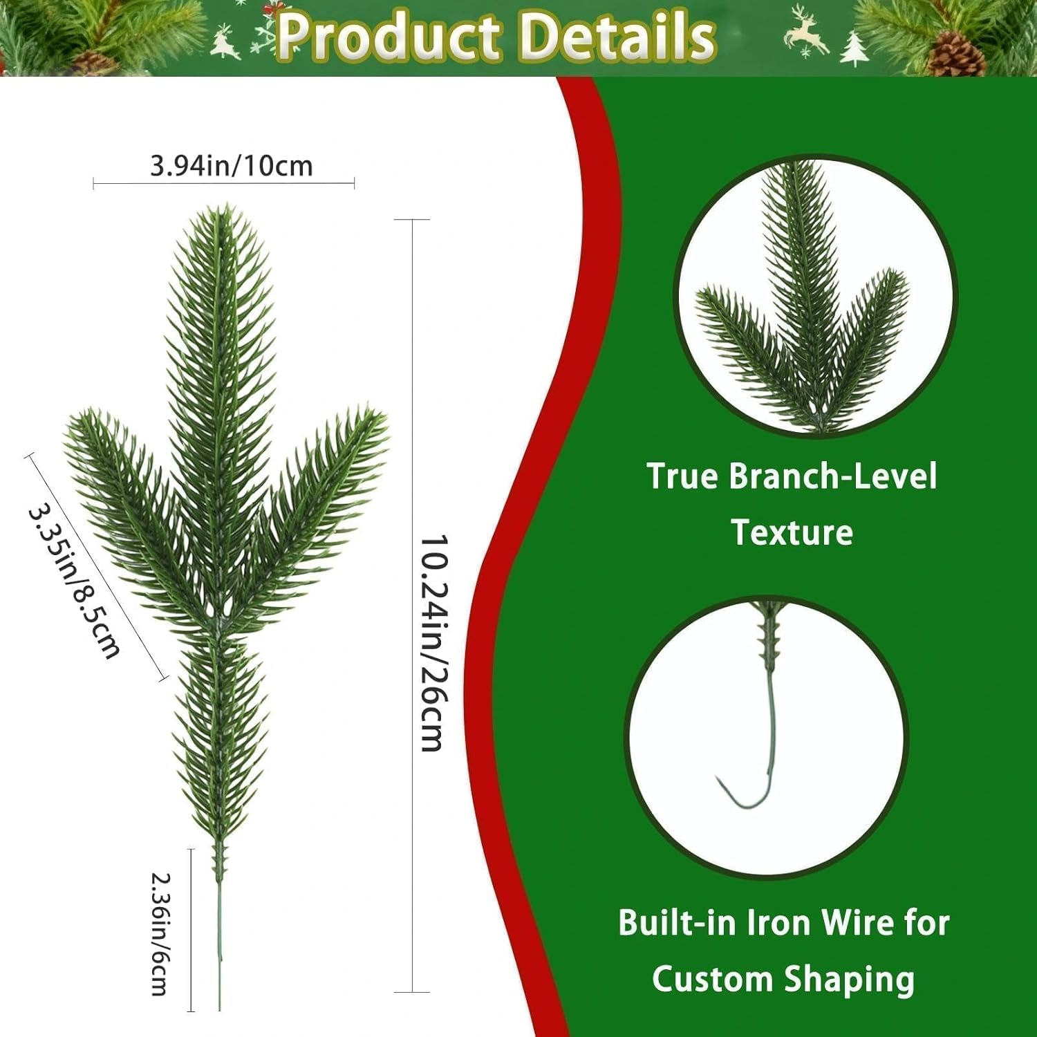 Zonlianxin 50PCS Artificial Pine Branches Christmas Greenery Plants Fake Cedar Pine Needles Picks for Xmas Tree Wreath Garland DIY Crafts Holiday Home Decoration