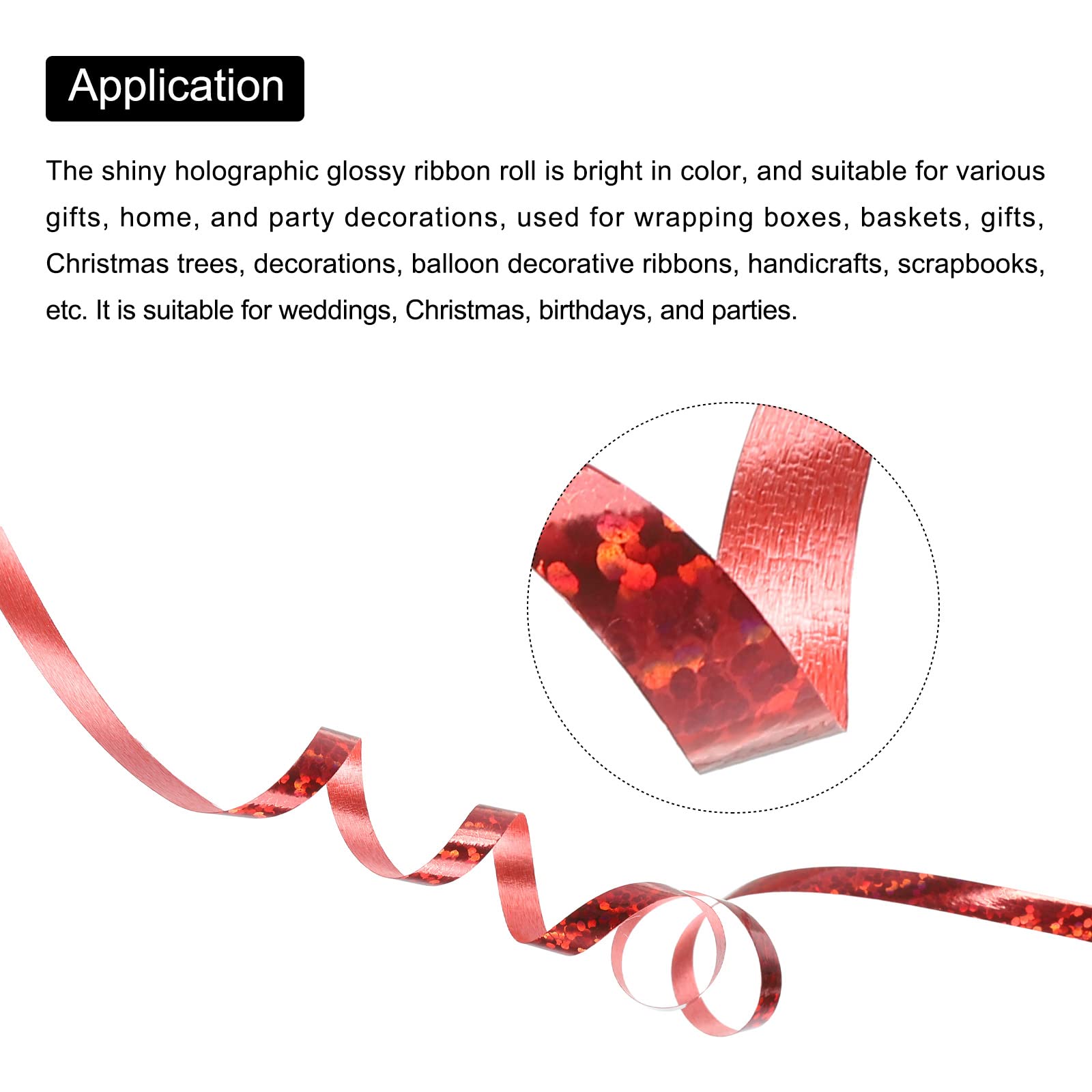 PATIKIL 2pcs Curling Ribbon Crimped Balloon String 5mm Laser Metallic Shiny 10m Iridescent for Party Decoration Gift Wrapping Crafts Florist Red - Image 3