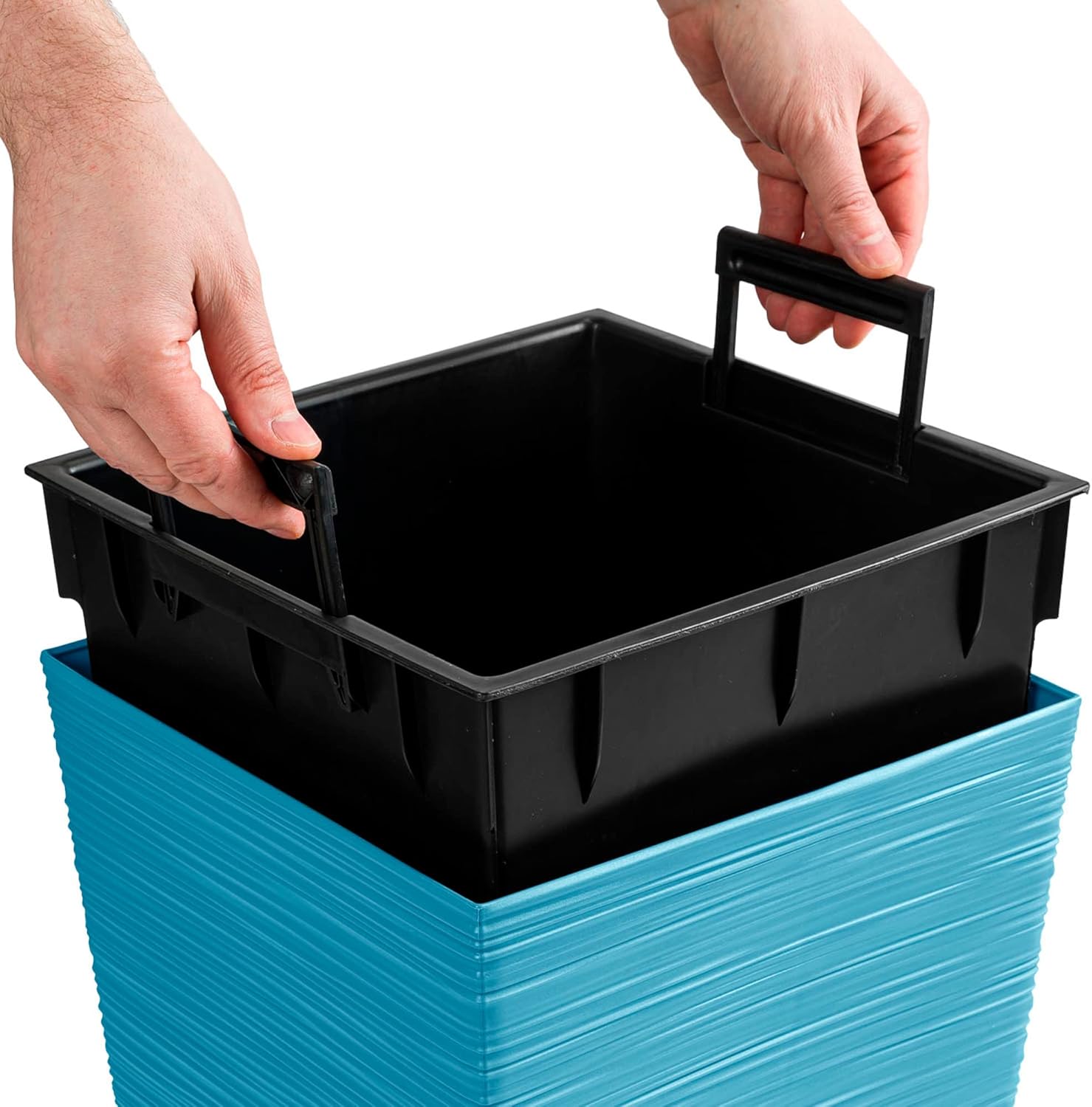 Prosperplast Scandinavian Blue Planter with Reservoir, Furu Collection, 26.5 x 26.5 x 50 cm, 11 Litre Capacity, 26,5 x 26,5 x 50 cm