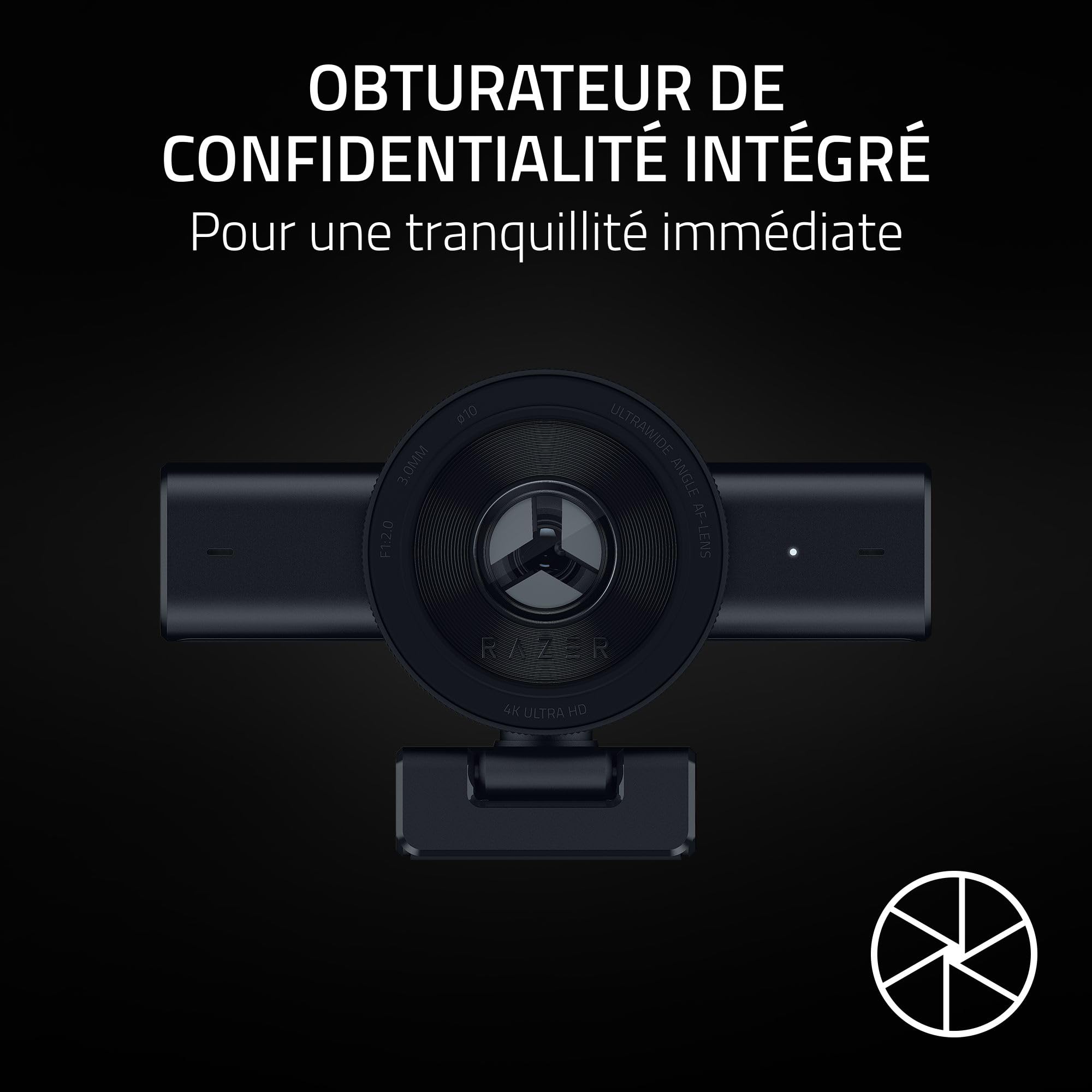 Razer Kiyo V2 – Webcam 4K 30FPS avec Cadrage Automatique alimenté par l'IA - 1080p 60FPS, Cache intégré, HDR, Objectif Ultra Grand Angle, Compatible avec MS Teams, Zoom, Google Meet | Noir