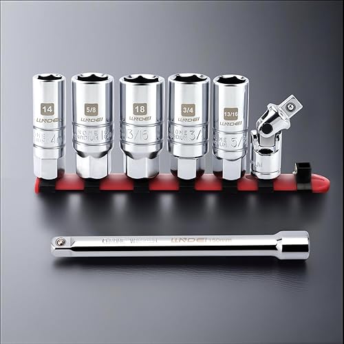 Miniatura 2 de LLNDEI Juego de enchufes de bujía de 38 pulgadas SAE y métricos, alta visibilidad de 6 puntos de acero CR-V, enchufes pulidos de espejo con anillos