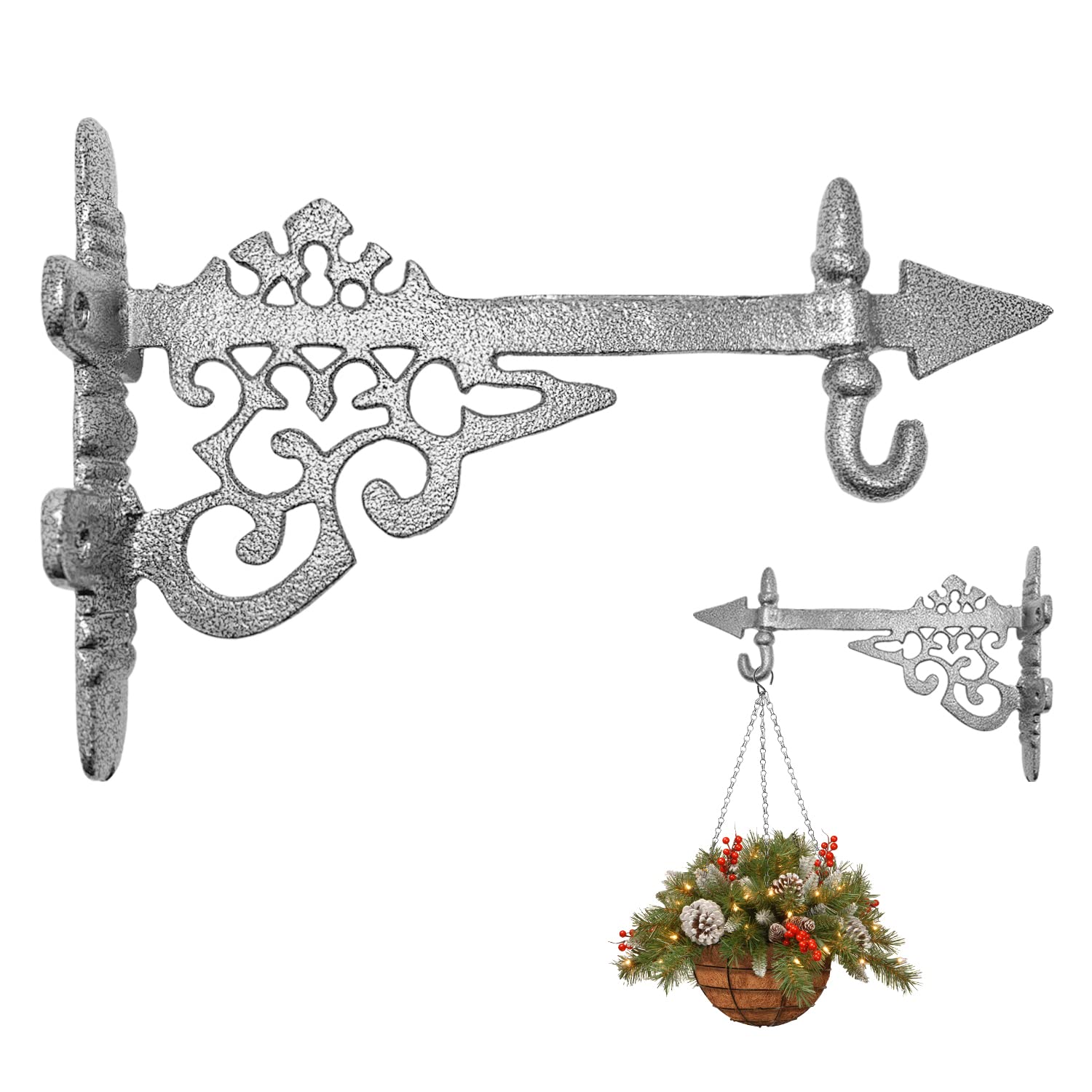 WINSOME Hanging Basket Bracket Outdoor Plant Holder Decorative Cast Aluminum Wall Hanging Brackets Garden Metal Hooks for Lantern/Light/Bird Feeder/Flower Pots (12-Inch)