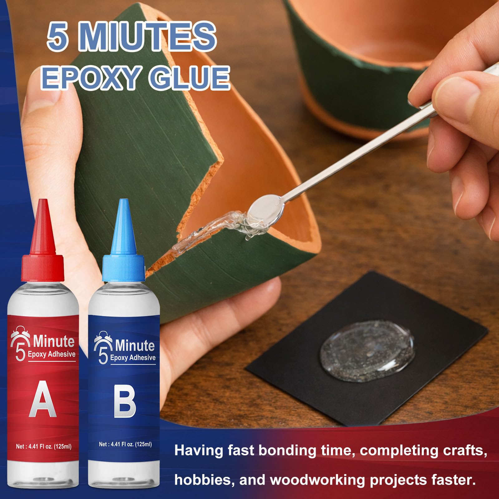 250 ml 5 Minuten Epoxy Kleber, Klarer 2 Komponenten Epoxidharz Kleber mit Zubehör für Metall, Holz, Glas, Keramik und Kunststoff