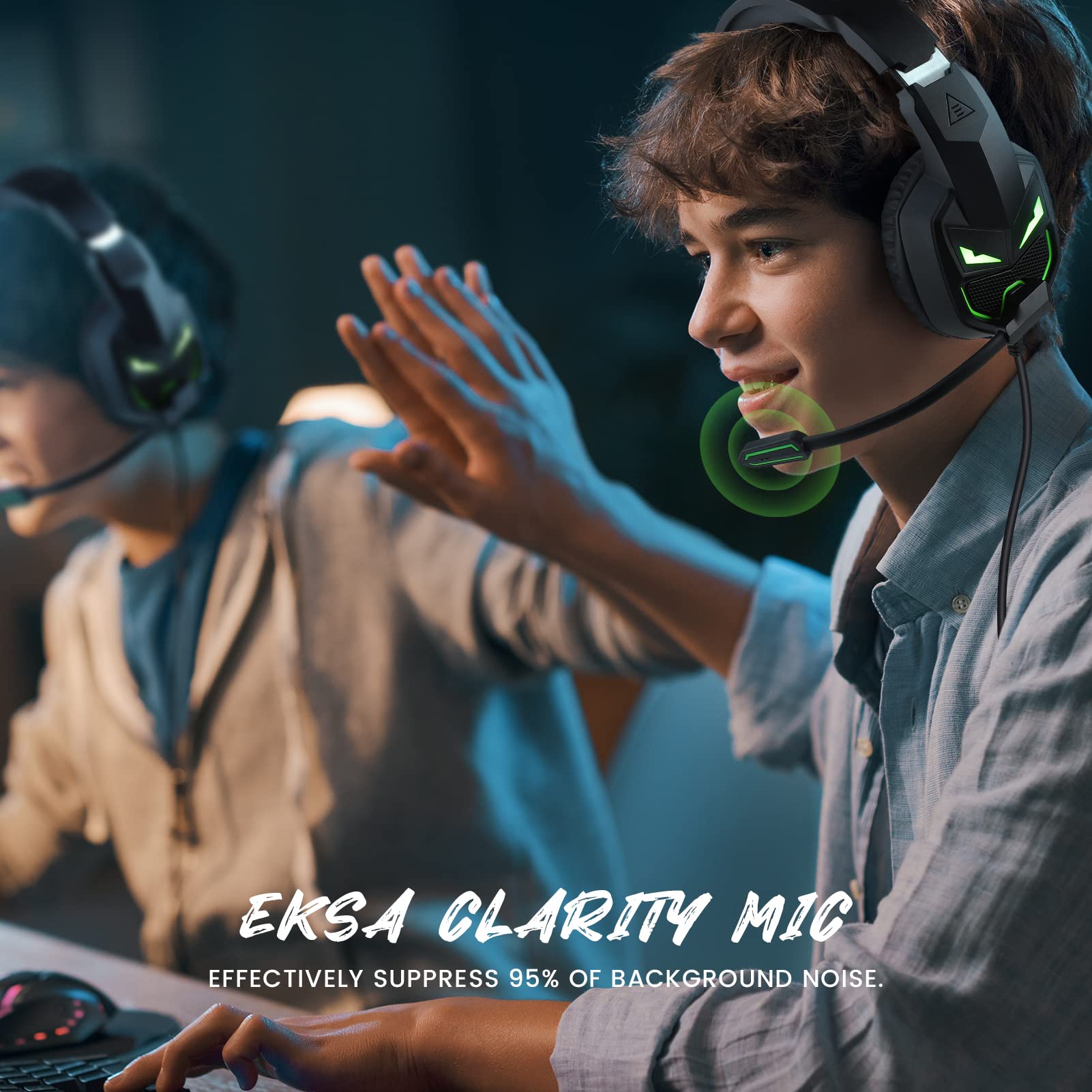 EKSA Fenrir Zestaw słuchawkowy do gier z mikrofonem do PS4, PC, Xbox One, PS5, laptopa, słuchawki nauszne przewodowe z mikrofonem z redukcją szumów, gniazdo audio 3,5 mm, sterowniki stereo 50 mm,