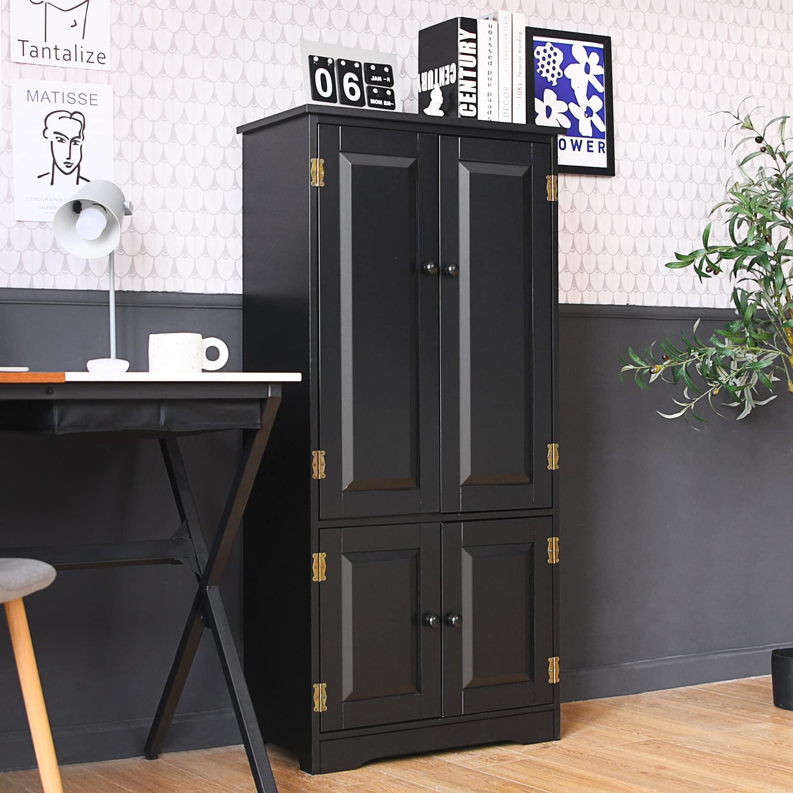 COSTWAY Armoire de Rangement Vintage en MDF avec 2 Étagères Réglables sur 5 Positions et Dispositif Anti-Dumping, 58,5 x 31,5 x 123 cm, pour Salon, Chambre, Bureau (Noir)