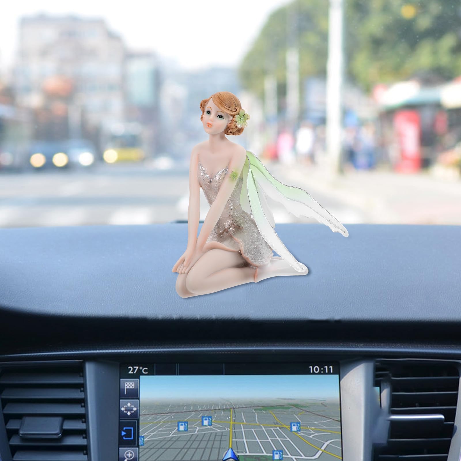 Housoutil Bambina Angelo Fata in Resina Bianca, Oggetto Decorativo da Scrivania e Auto, Decorazione Casa Stabile, Artigianato Fine
