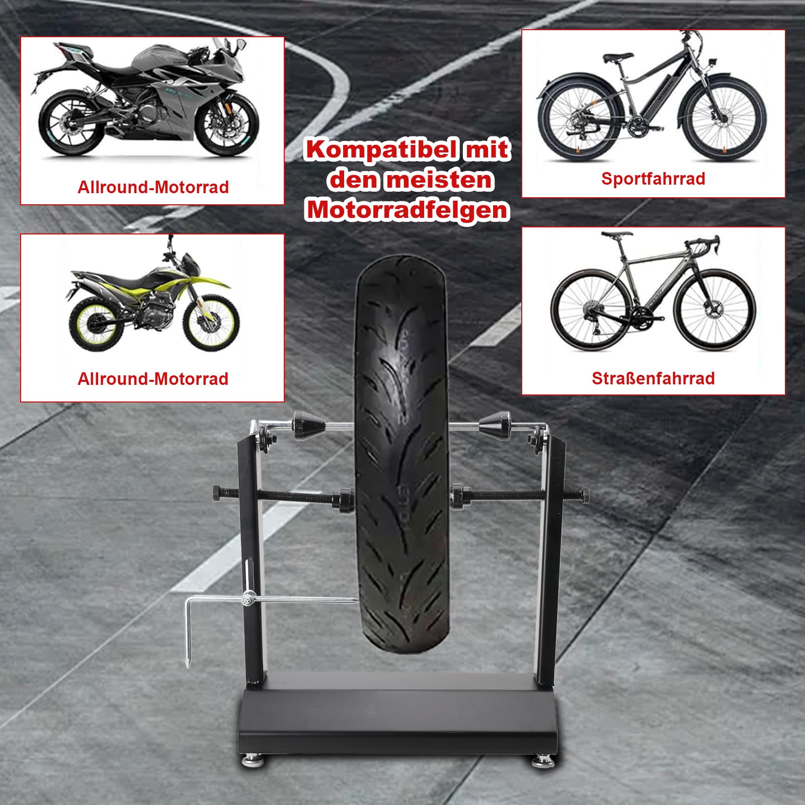 LALABU Auswuchtgerät für Motorradräder, Radauswuchtmaschine mit Einstellbare Zentrierstifte, Motorrad-Fahrrad-Radauswuchtmaschine/Ziehständer-Werkzeuge für Motorrad und Roller