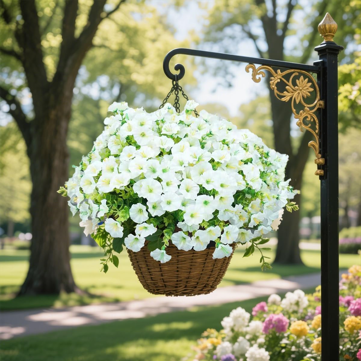 BIG KEYS Artificial Fake Plants for Outdoor Spring, Summer, Autumn and of Decoration, 4PCS Faux Silk Morning Glory Long Vines Stems UV Resistant Look Real for Outside Home Porch Patio (White) - Image 6