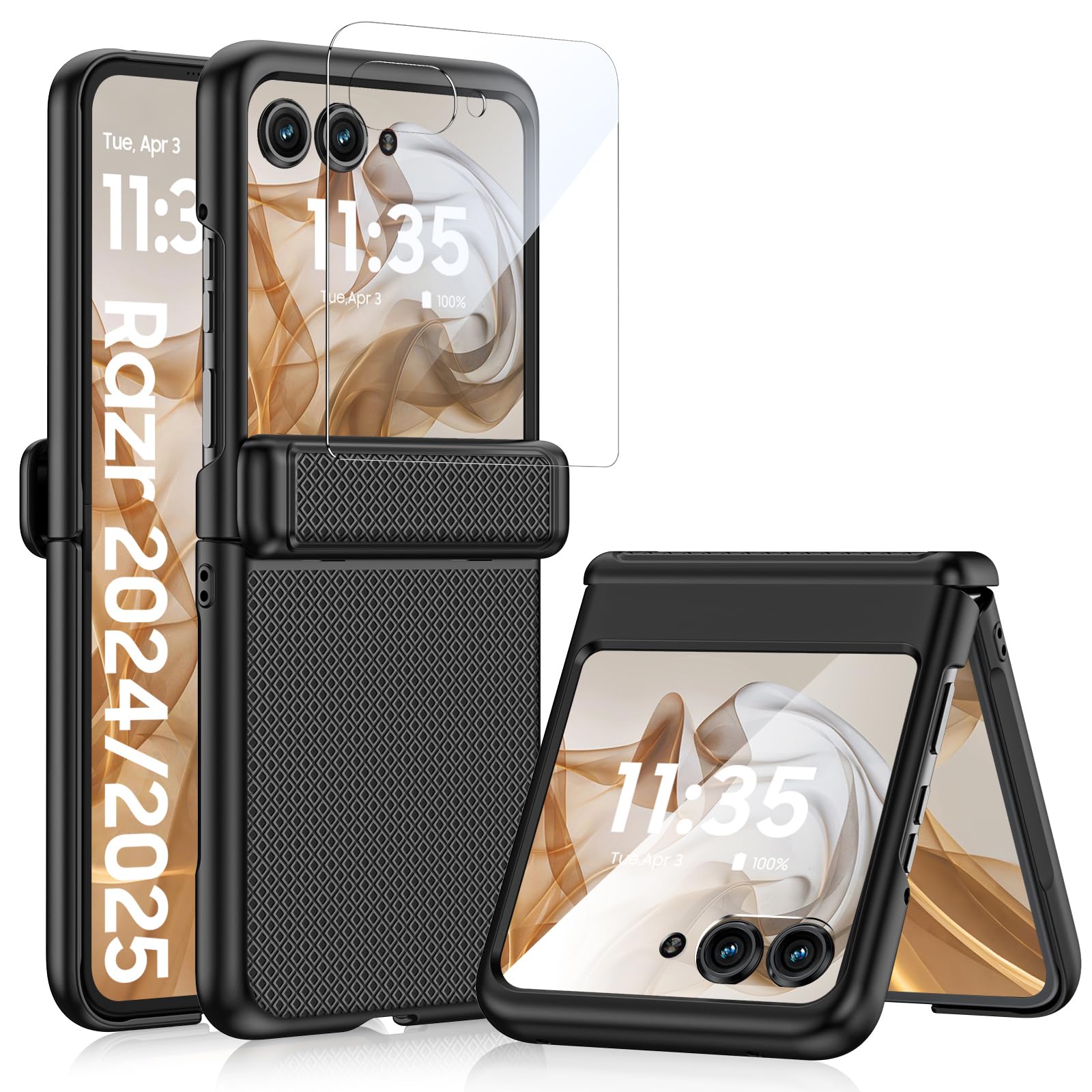 Spugan for Motorola Razr 2025 Case, Built-in [HD Screen Protector] [Enhanced Hinge Protection] Military Drop Protection Slim Shockproof Phone Case for