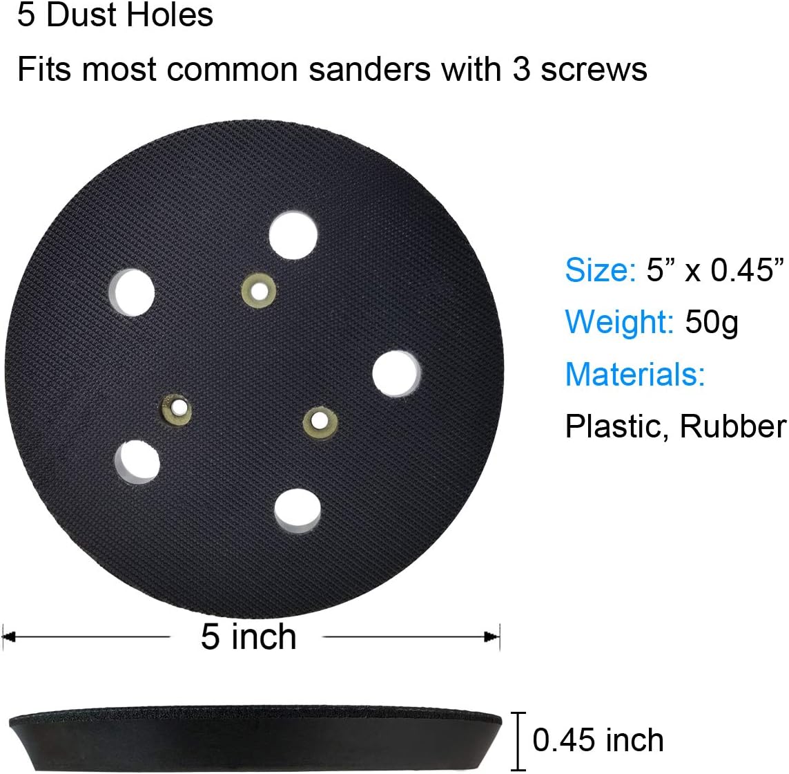 5 Inch 5 Hole Replacement Hook and Loop Sanding Pad For Porter Cable 333 and 333VS Random Orbit Sanders Sander Pad- 1 Pack