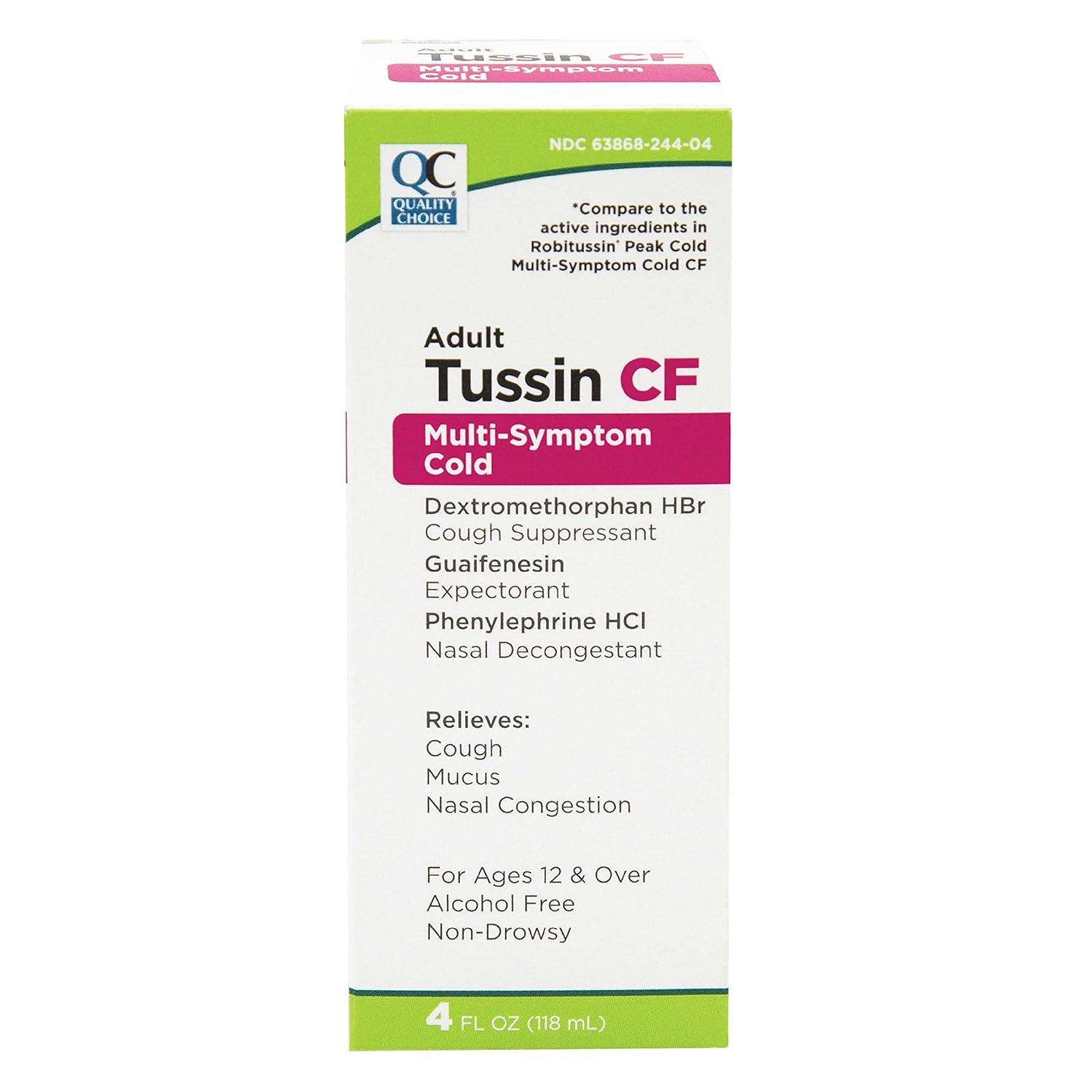 Quality Choice Tussin CF Alívio para Resfriado Multi-Sintomas Não Soneca - Substituto do Robitussin, Fórmula Eficaz em Embalagem de 113g