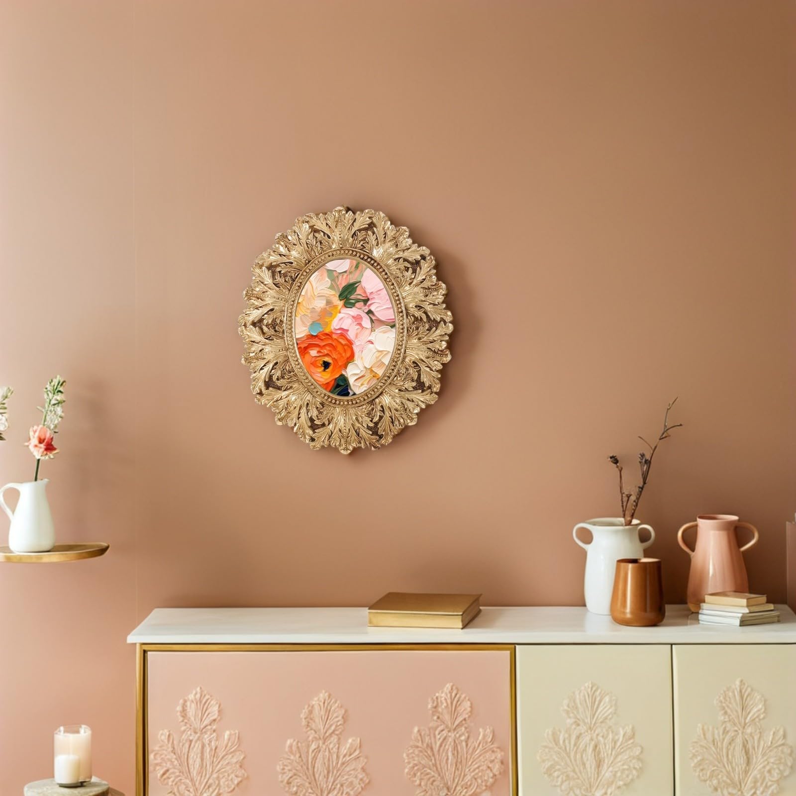 VALICLUD Marco Ovalado de Fotos Estilo Europeo Elegante de Resina Dorada Colgar en Pared y Decorar Salas y Galerías en Casa