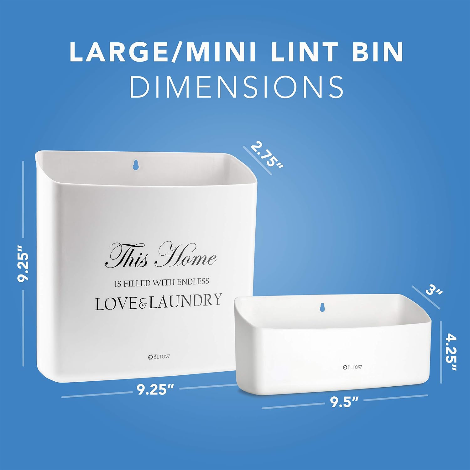 ELTOW Set of Large and Small Lint Bin for Laundry Rooms, Home Organization Wastebasket with Magnetic Backing to Attach to Washer or Dryer, Slim Trash Makes Beautiful Room and Wall Décor