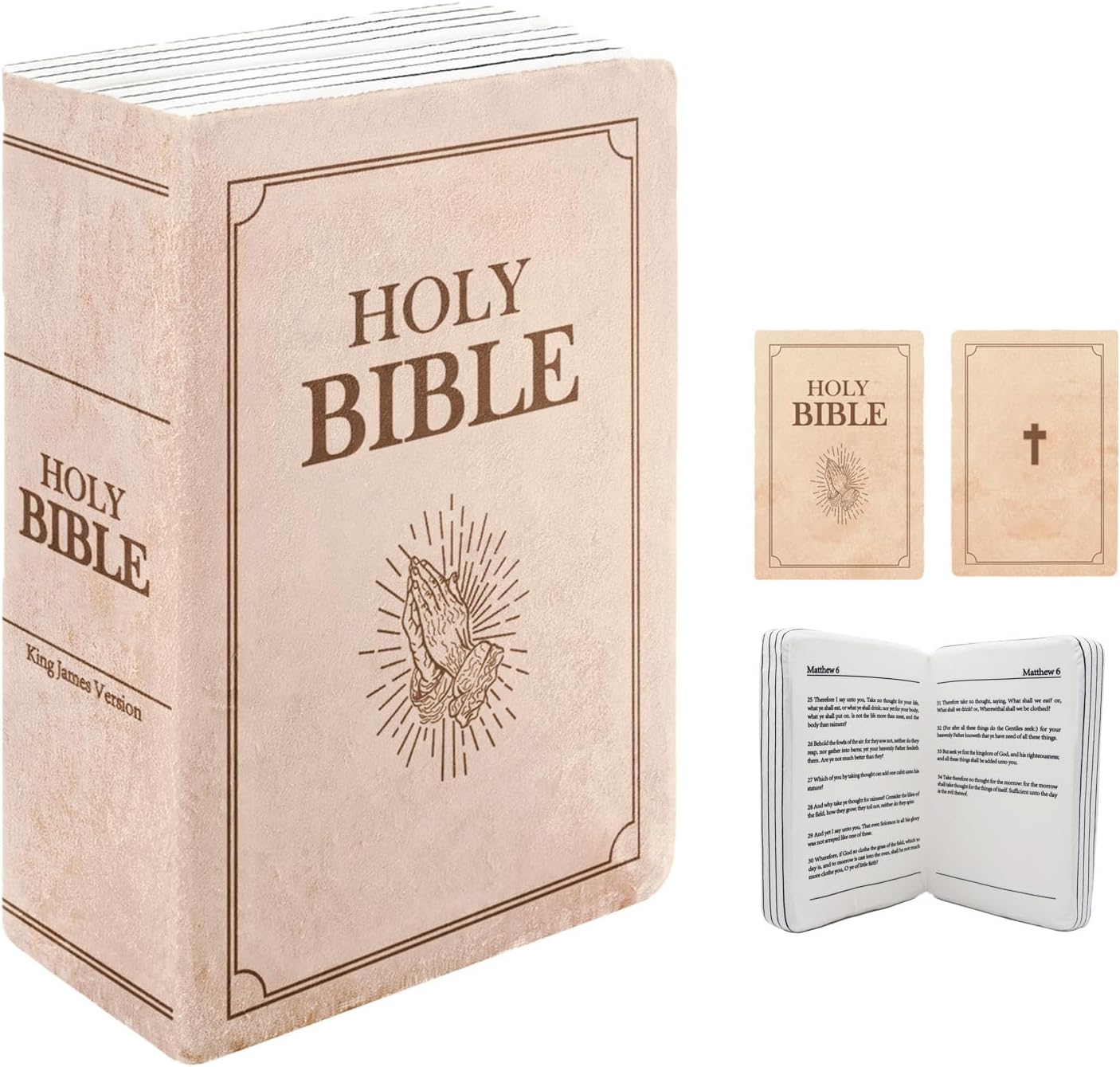 The Holy Bible Pillow Plush- Book Shape, Openable, Cozy Faith Bible Pillow Christian Bible Verse Pillow (Beige)