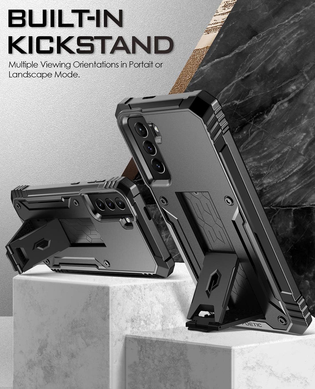 Poetic Revolution Case for Samsung Galaxy S21+ Plus 5G 6.7 inch, Built-in Screen Protector Work with Fingerprint ID, Full Body Rugged Shockproof Protective Cover Case with Kickstand, Black