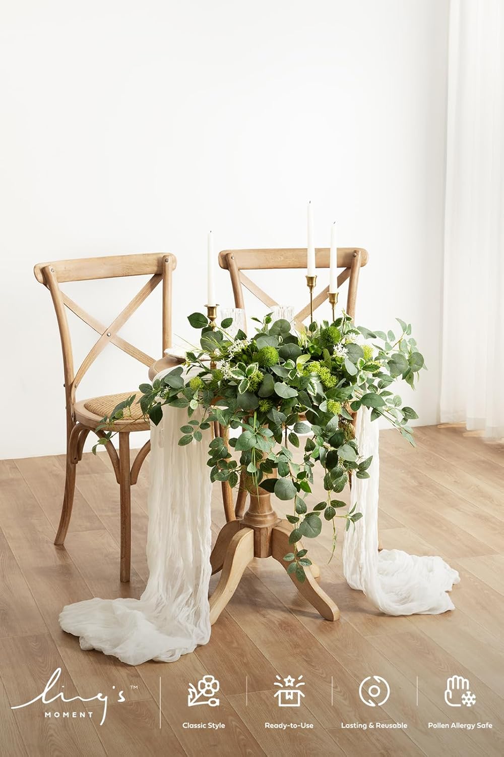 Ling's moment 2PCS Sage Green Artificial Flower Garland Wedding Arch Flowers Floral Swags Centerpieces Greenery Arrangements for Sweetheart/Head Table Easel Wall Entryway Board Backdrop Decor