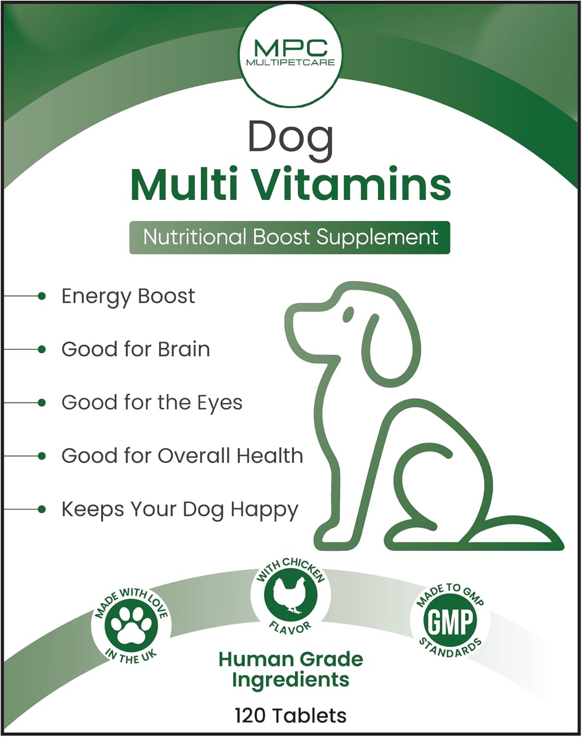 Dog Multivitamin 22-in-1 – Dog Vitamins and Supplements with Calcium, Zinc, Iron & Full B-Complex | Immune, Skin & Coat, Bone & Joint Support | Chicken Flavor Tablets | UK GMP | 120 Ct
