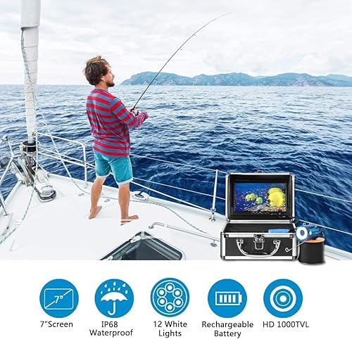 Miniatura 4 de anysun - Cámara de pesca subacuática profesional para pesca en hielo con monitor TFT LCD HD de 7 pulgadas a color 700TVL, CCD 15M longitud de cable