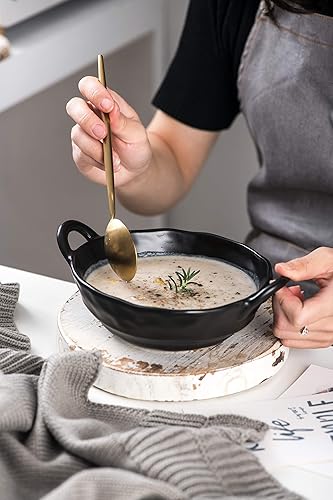 Miniatura 7 de Bruntmor Juego de 4 tazones de sopa de porcelana de 20 onzas con asas, 20 onzas, de porcelana negra, de cebolla francesa, para cocina, guarnición o
